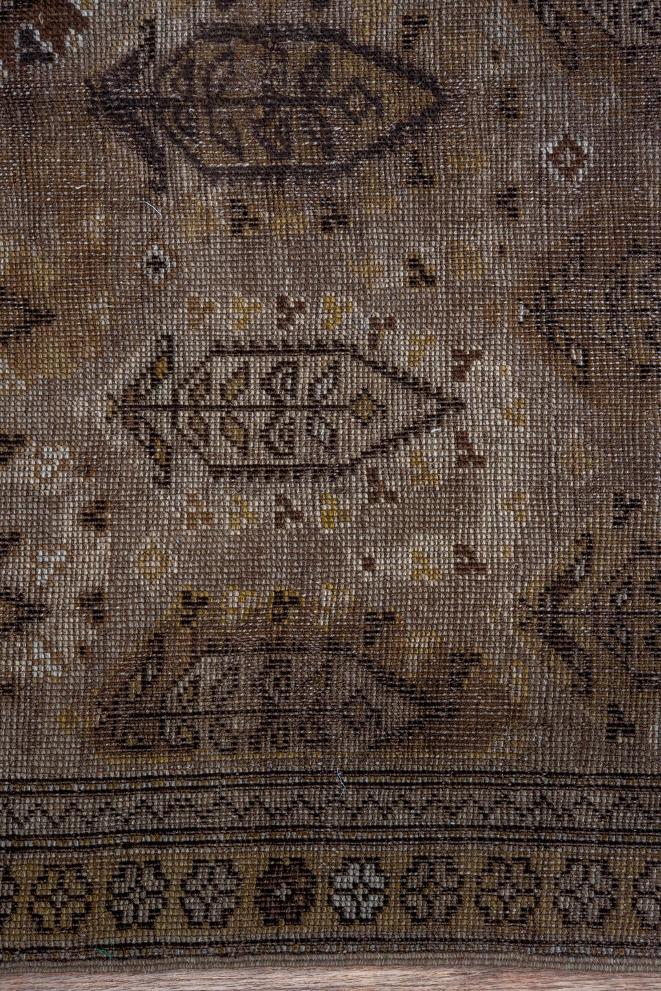14' x 18' one-of-a-kind handmade vintage Tulu oversize rug. Color palette: taupe, camel, brown, ivory, charcoal, beige, gray