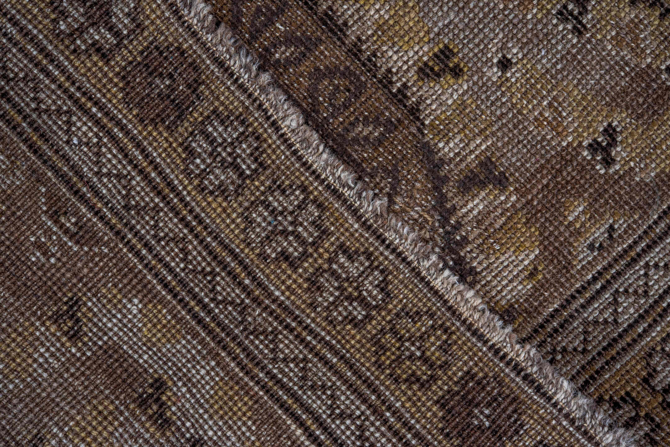 14' x 18' one-of-a-kind handmade vintage Tulu oversize rug. Color palette: taupe, camel, brown, ivory, charcoal, beige, gray