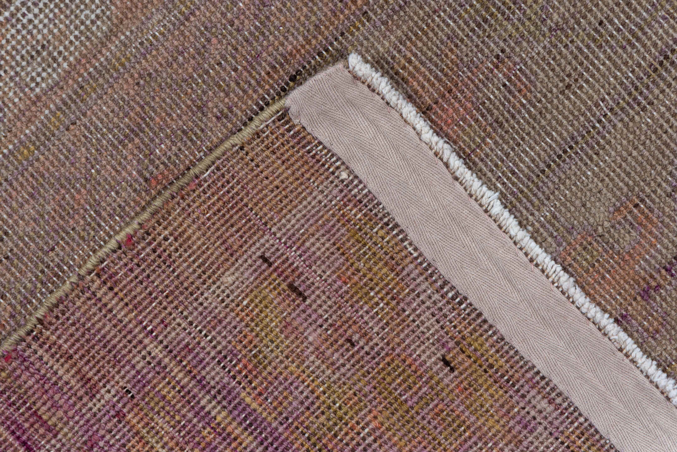 12' x 14' one-of-a-kind handmade vintage Kilim oversize rug. Color palette: taupe, blush, ivory, beige, sand, rose, camel