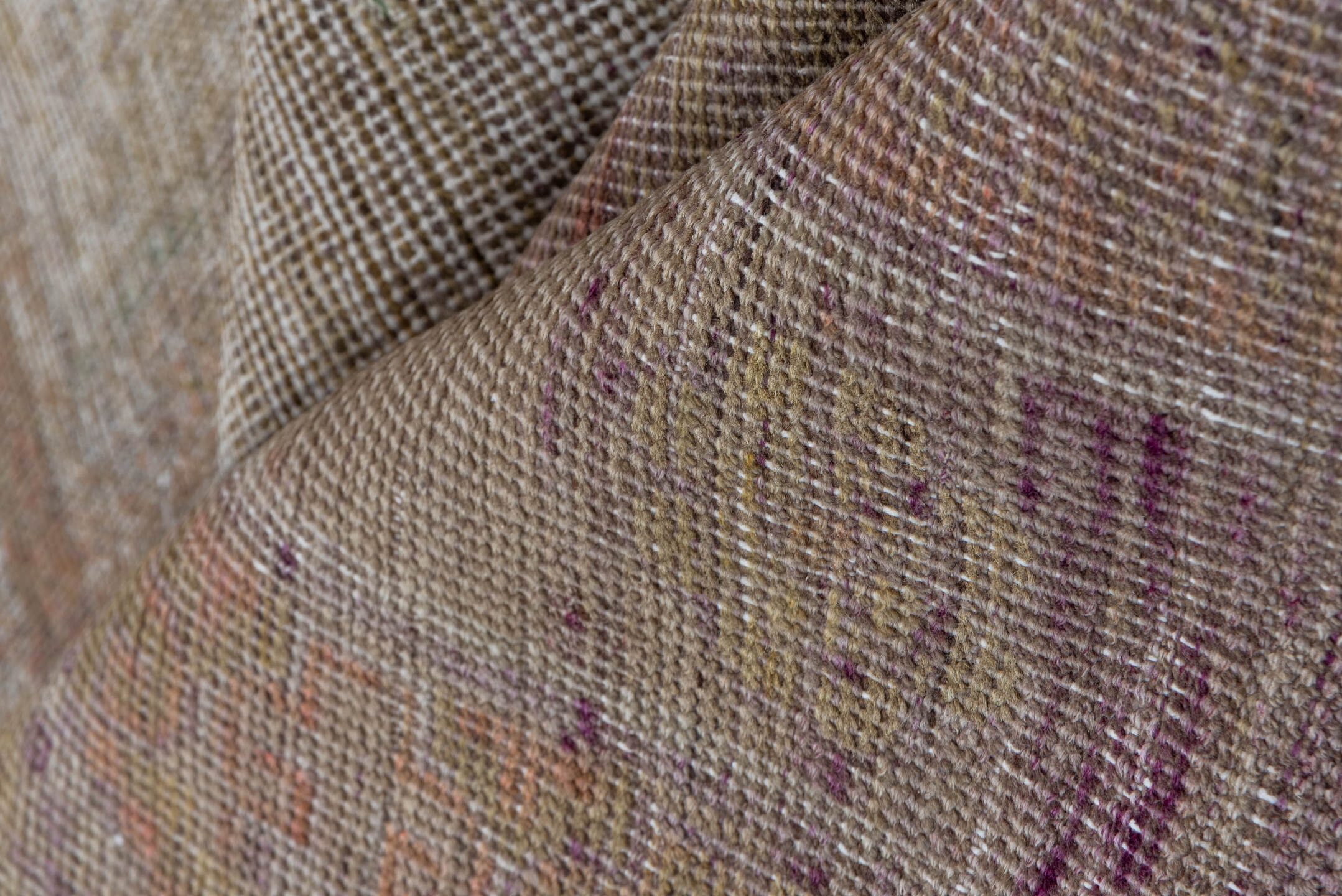 12' x 14' one-of-a-kind handmade vintage Kilim oversize rug. Color palette: taupe, blush, ivory, beige, sand, rose, camel