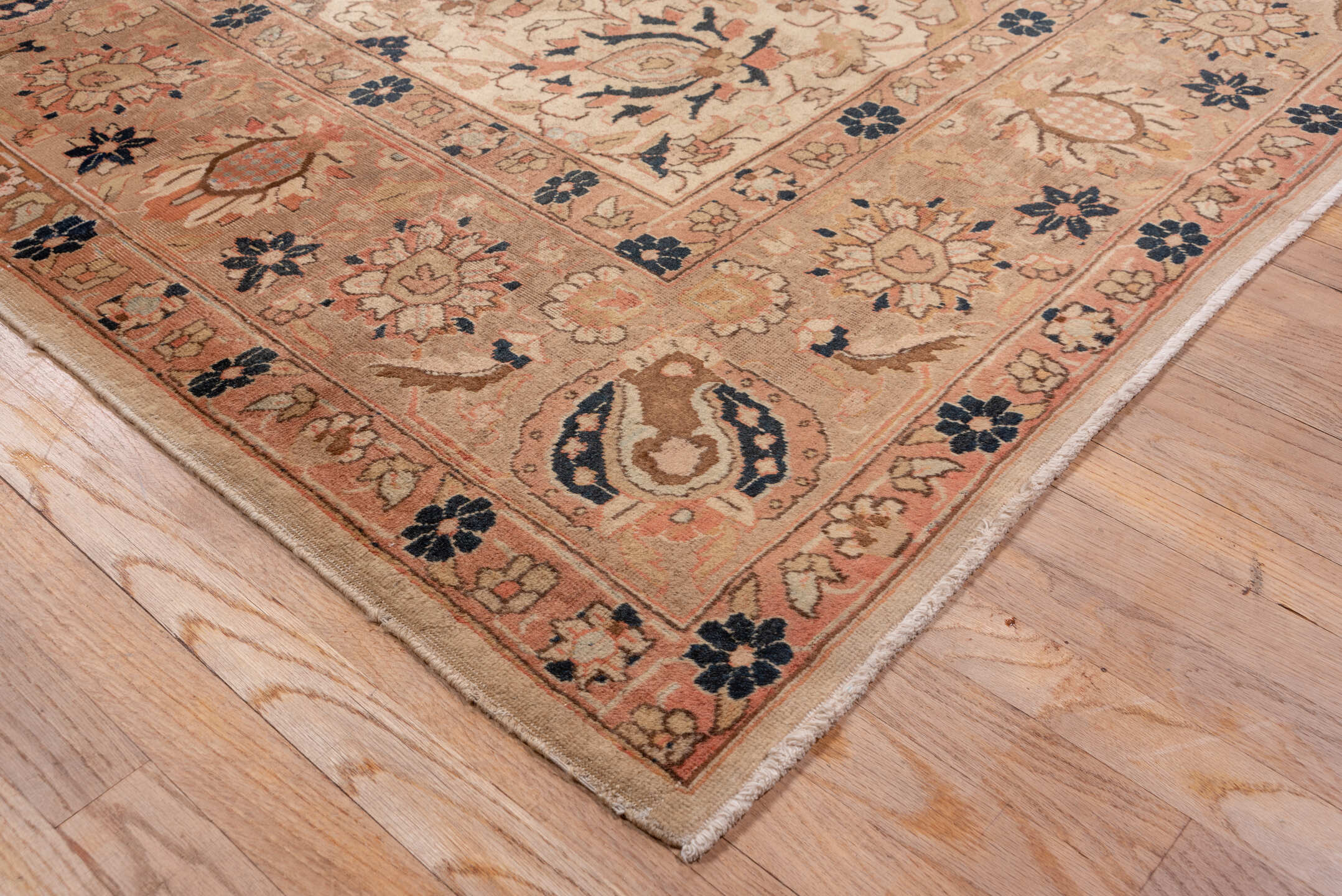 8' x 17' one-of-a-kind handmade vintage Afghan rug. Color palette: ivory, terra cotta, navy, blush, taupe, camel, brown