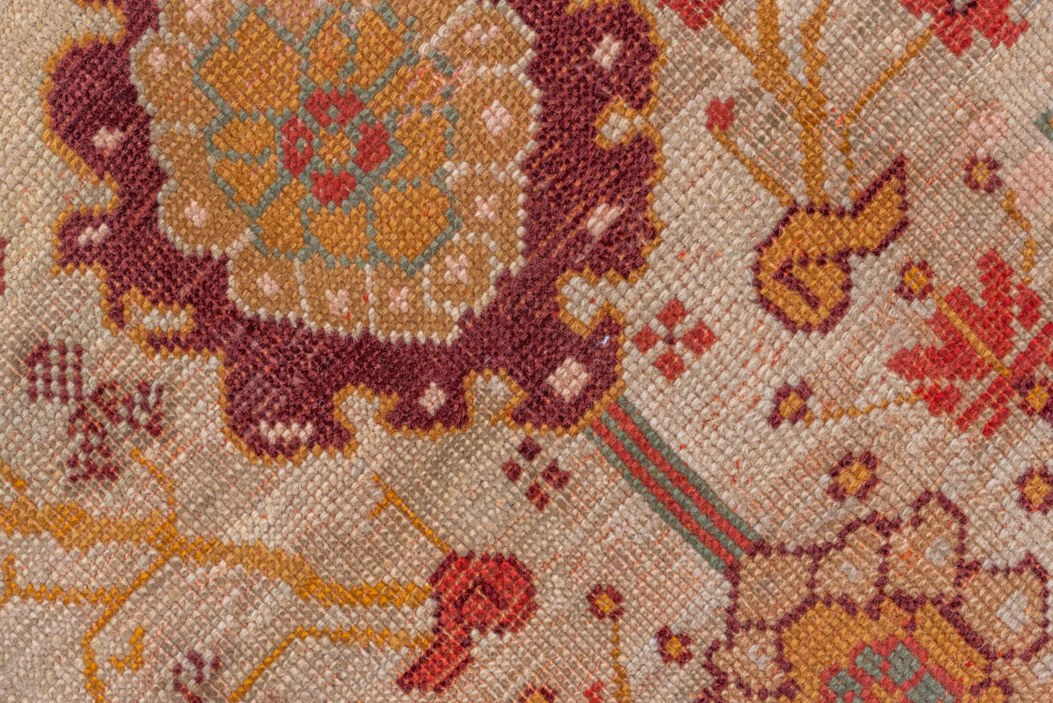 8' x 12' one-of-a-kind handmade vintage Kilim large size rug. Color palette: ivory, red, sage, camel, rust, taupe, burgundy