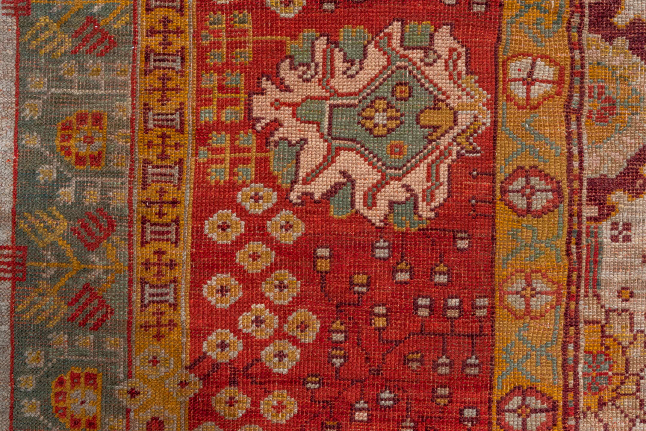 8' x 12' one-of-a-kind handmade vintage Kilim large size rug. Color palette: ivory, red, sage, camel, rust, taupe, burgundy