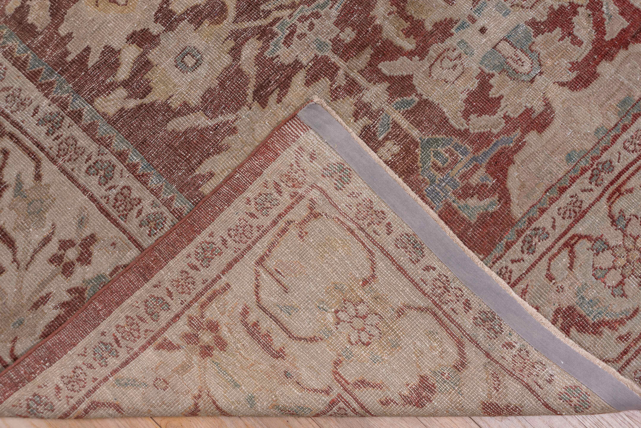 10' x 14' one-of-a-kind handmade vintage Sultanabad large size rug. Color palette: brown, gray, pink, red, redwood