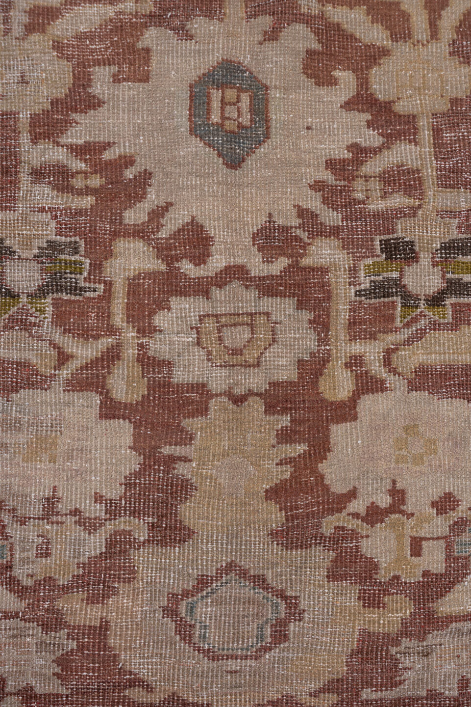 10' x 14' one-of-a-kind handmade vintage Sultanabad large size rug. Color palette: brown, gray, pink, red, redwood