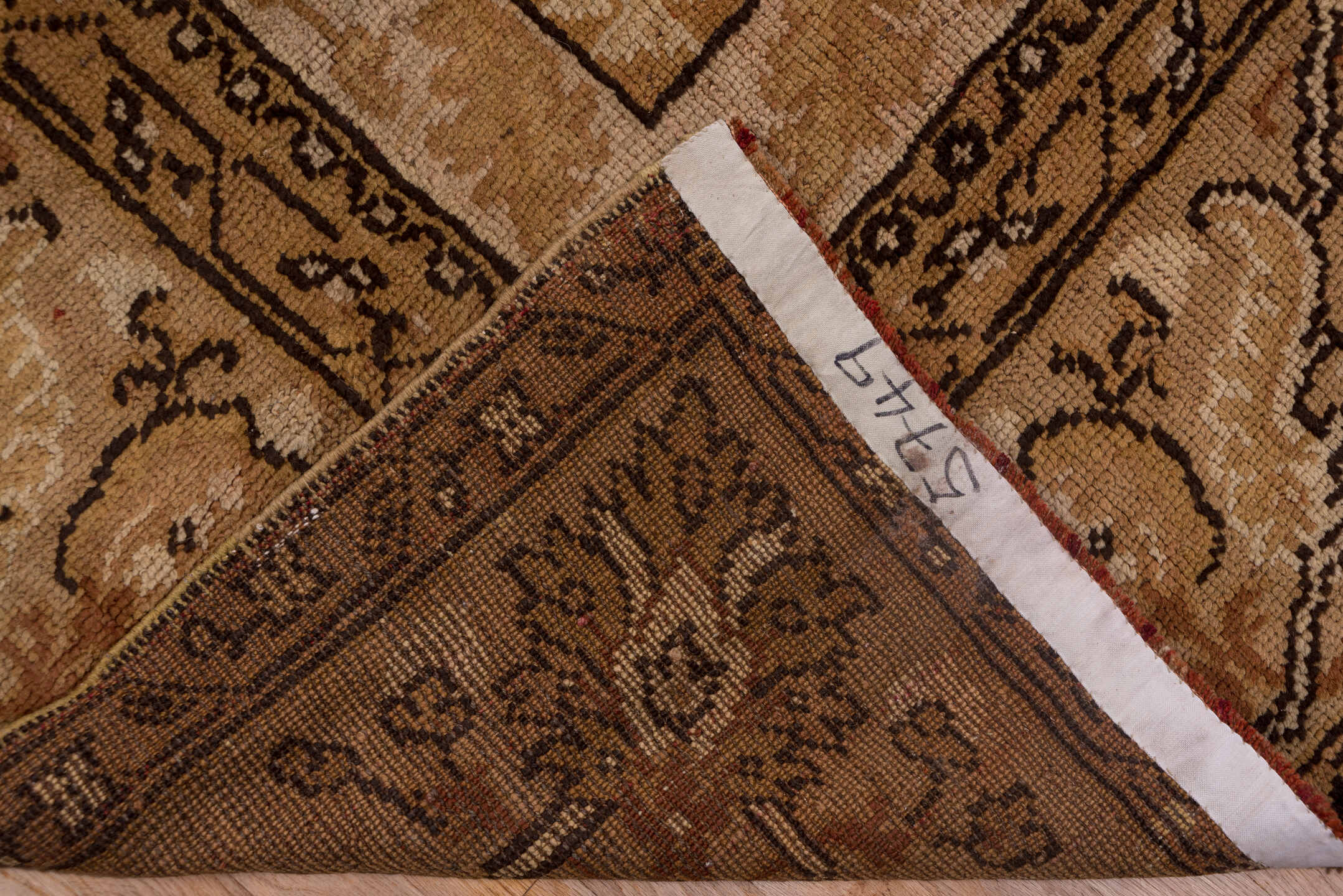 4' x 12' one-of-a-kind handmade vintage Tulu runner rug. Color palette: camel, taupe, ivory, sienna, brown, sand, beige