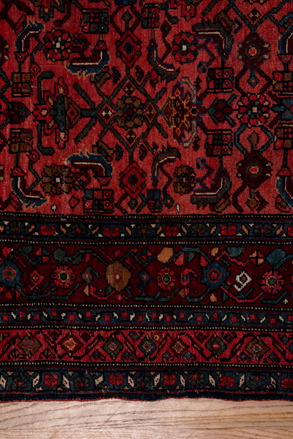 13' x 17' one-of-a-kind handmade vintage Oushak oversize rug. Color palette: terracotta, navy, rust, burgundy, ivory, slate