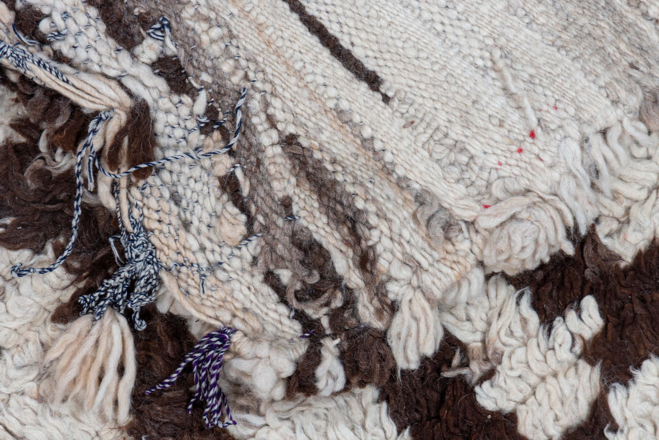 4' x 8' one-of-a-kind handmade vintage Moroccan rug. Color palette: ivory, dark brown, taupe, brown, beige, gray
