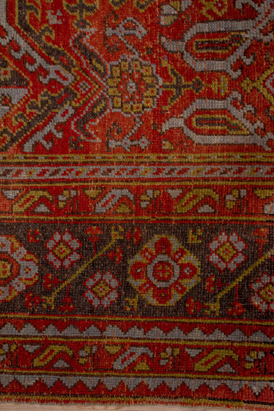 12' x 13' one-of-a-kind handmade vintage Oushak oversize rug. Color palette: brown, gray, pink, red