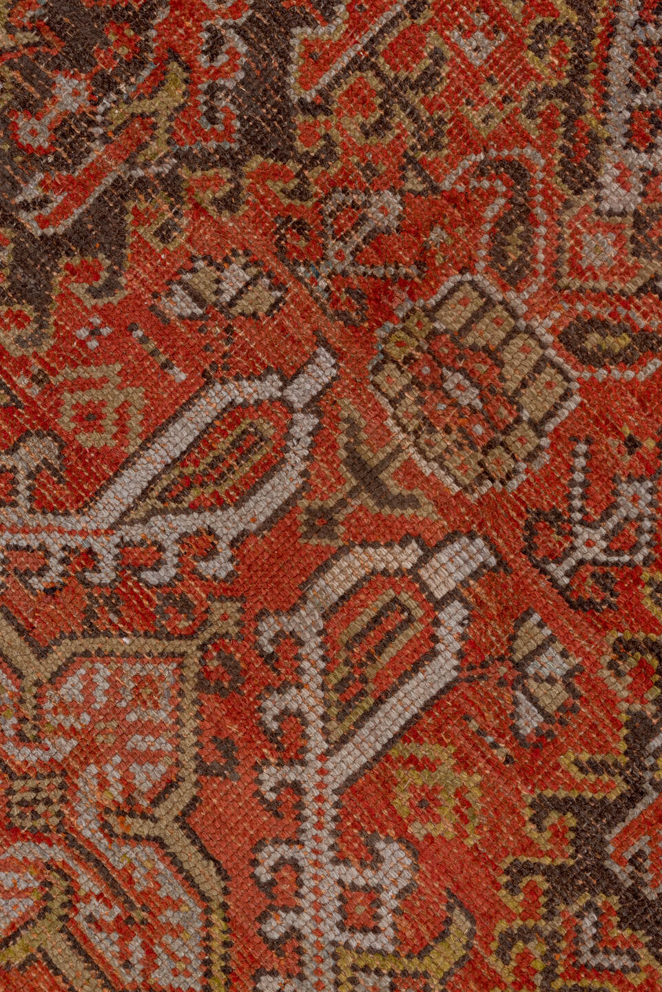 12' x 13' one-of-a-kind handmade vintage Oushak oversize rug. Color palette: rust, terracotta, charcoal, ivory, taupe, rose