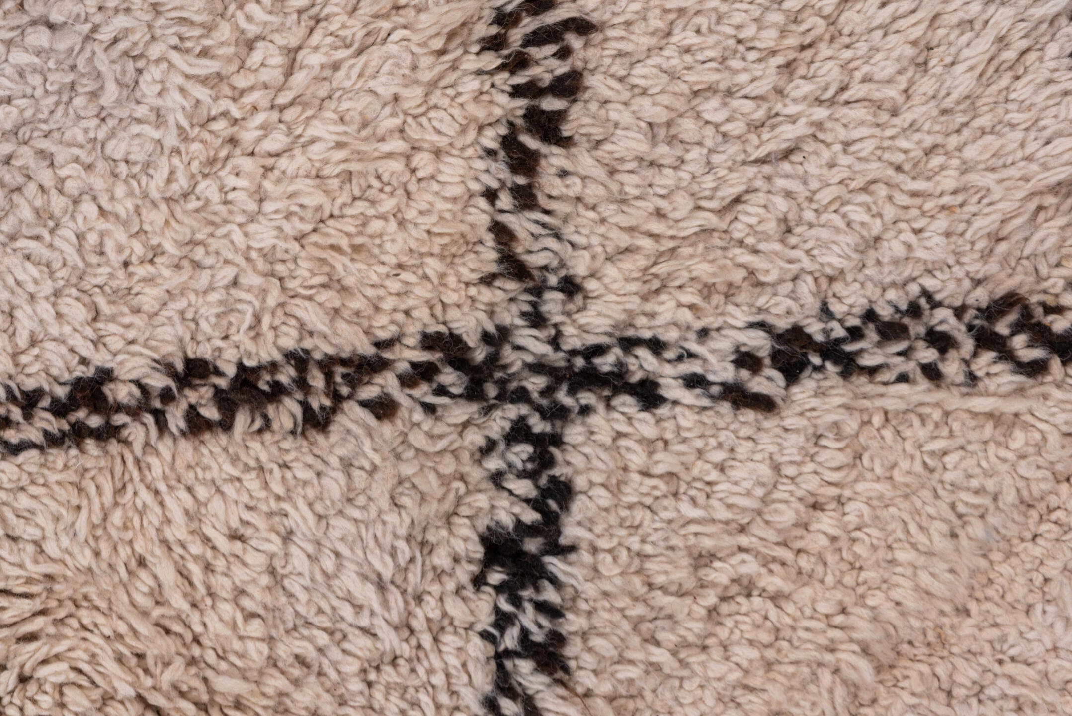 5' x 14' one-of-a-kind handmade vintage Moroccan rug. Color palette: ivory, charcoal, brown, cream, gray, black