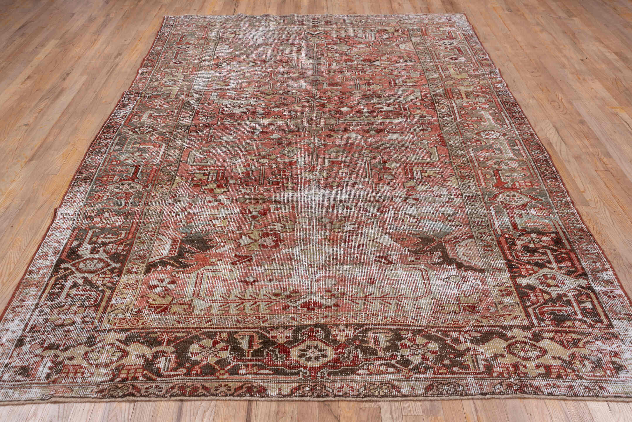 13' x 15' one-of-a-kind handmade vintage Kilim oversize rug. Color palette: terracotta, rose, olive, ivory, charcoal, taupe