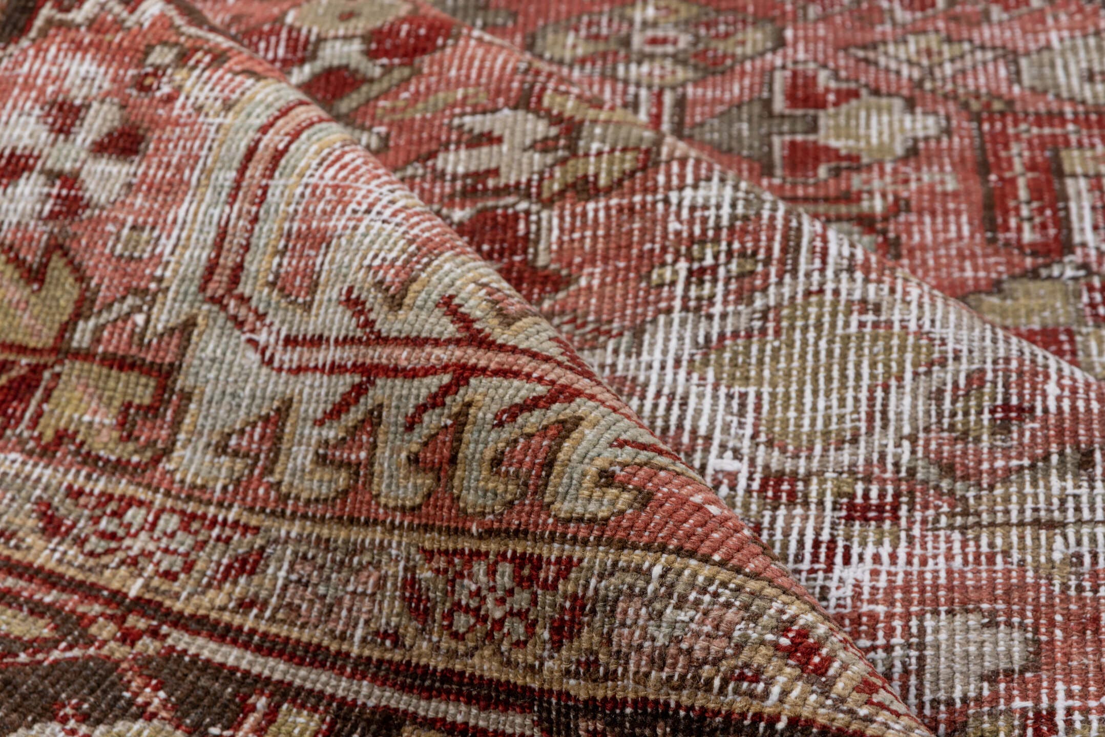 13' x 15' one-of-a-kind handmade vintage Kilim oversize rug. Color palette: terracotta, rose, olive, ivory, charcoal, taupe
