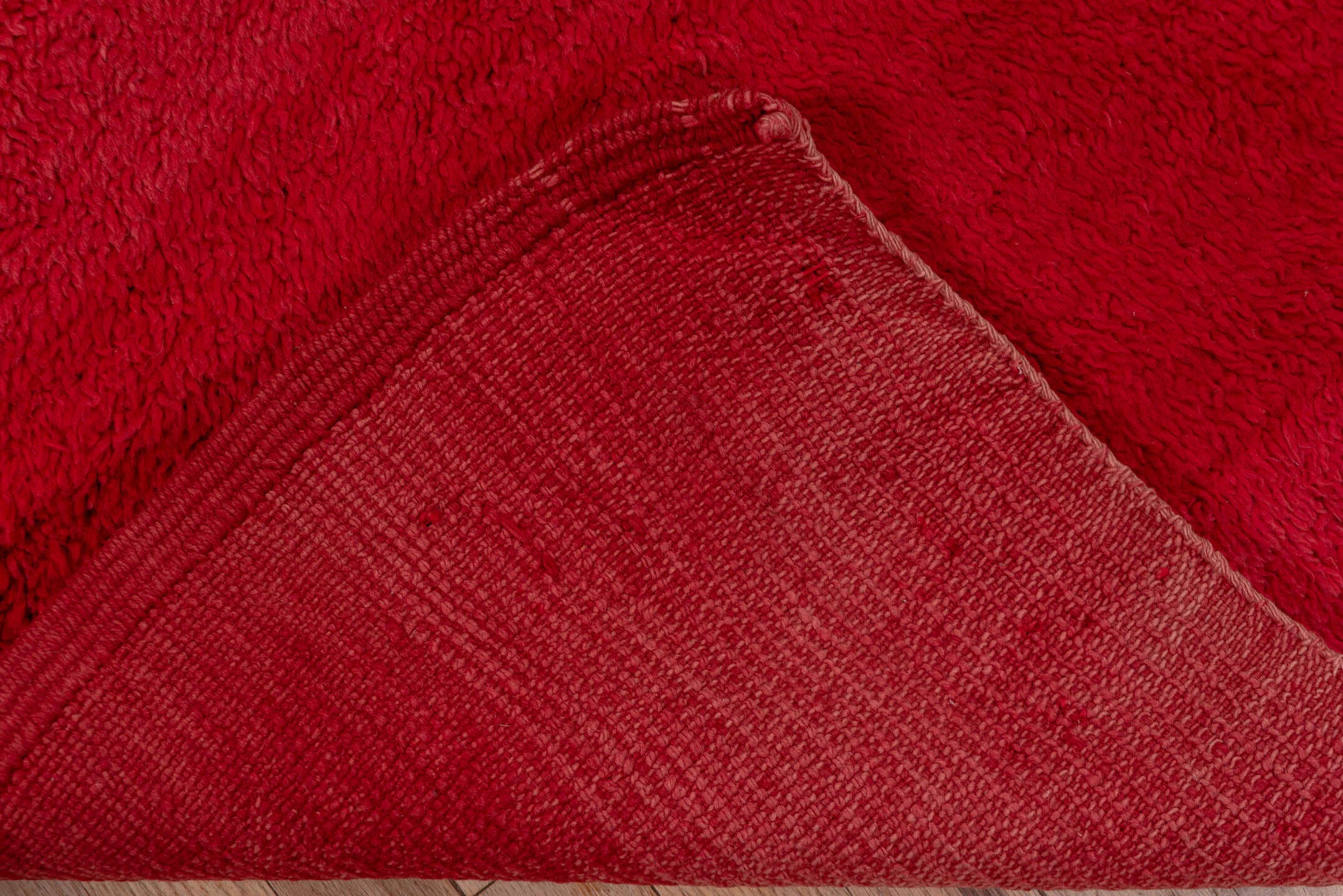 3' x 10' one-of-a-kind handmade vintage Moroccan runner rug. Color palette: crimson, burgundy, ruby, red