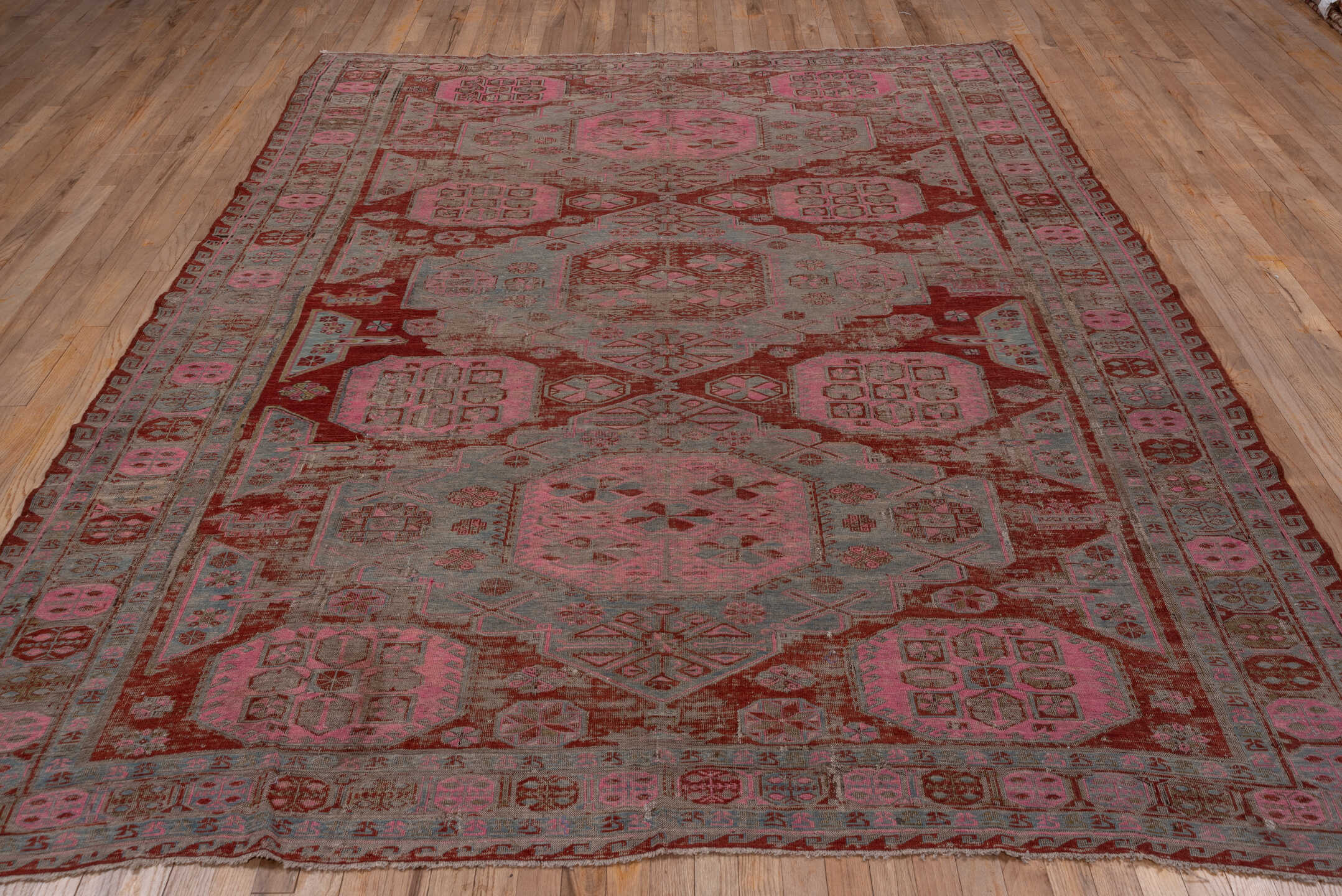 11' x 15' one-of-a-kind handmade vintage Kilim oversize rug. Color palette: rose, brick red, taupe, dusty pink, brown
