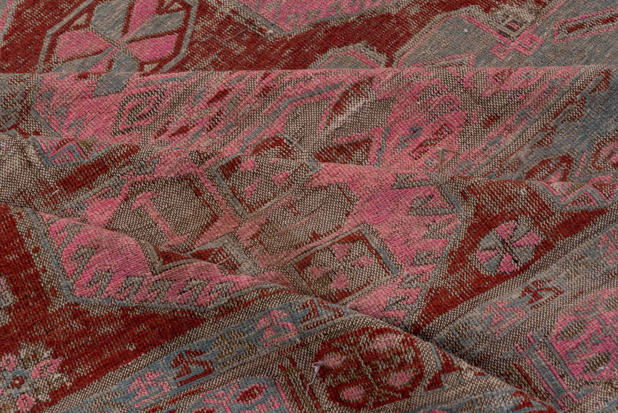 11' x 15' one-of-a-kind handmade vintage Kilim oversize rug. Color palette: rose, brick red, taupe, dusty pink, brown