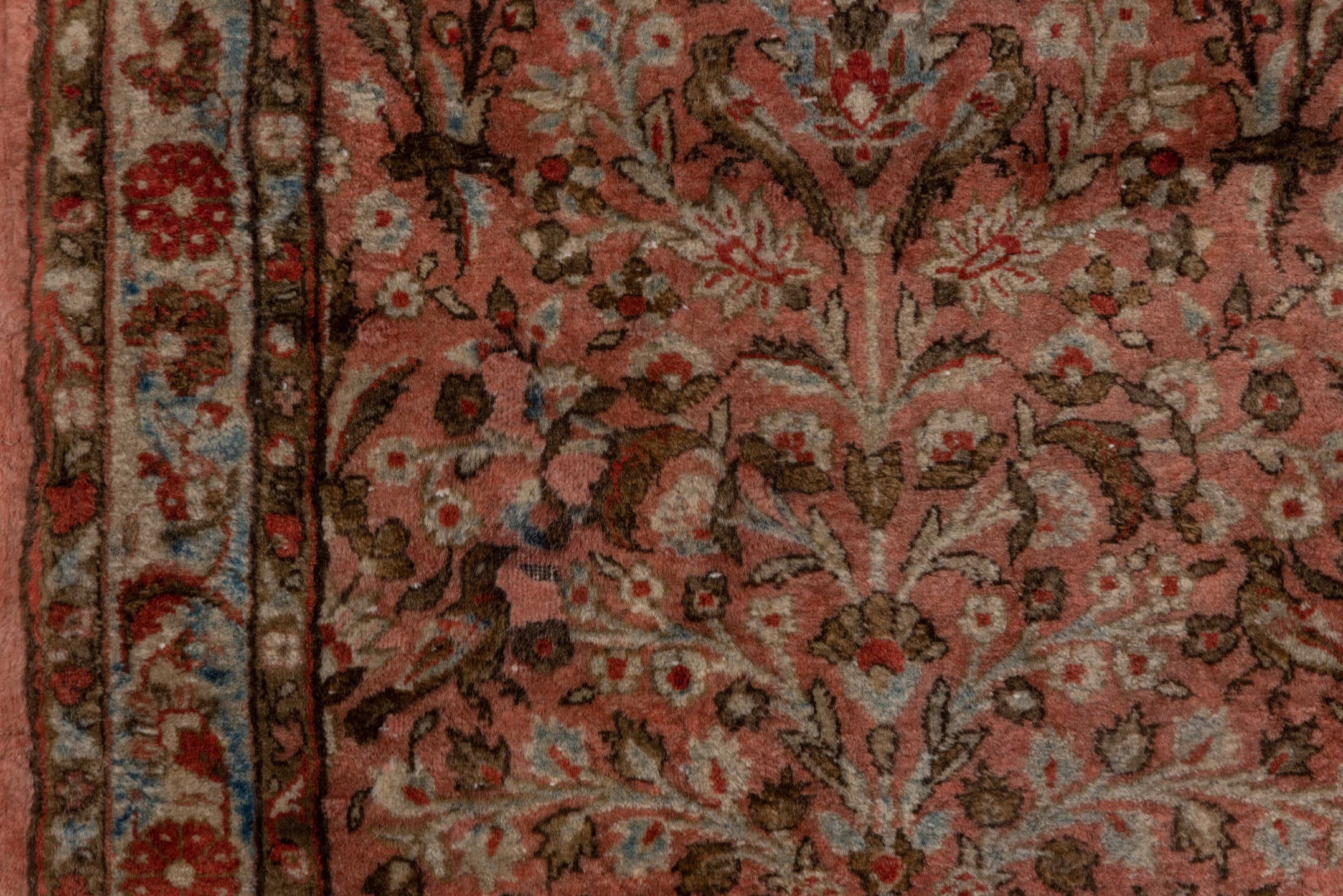 2' x 6' one-of-a-kind handmade antique Kashan runner rug. Color palette: rose, ivory, rust, brown, sky_blue, taupe, charcoal