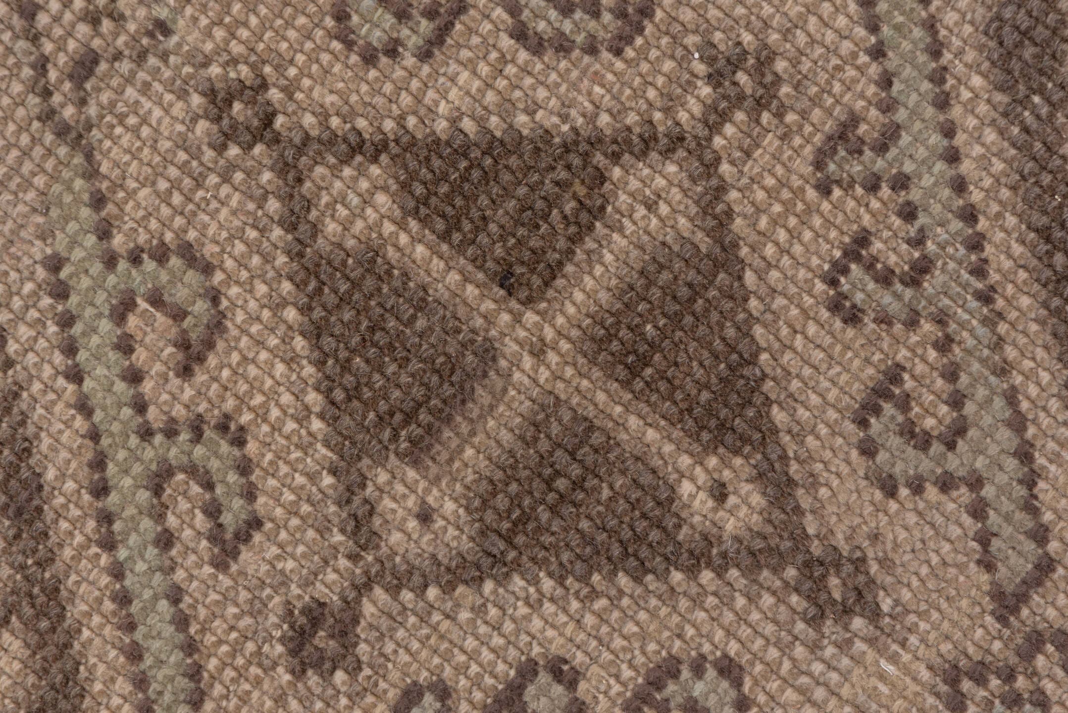 12' x 26' one-of-a-kind handmade antique Oushak oversize rug. Color palette: taupe, brown, camel, charcoal, beige, gray