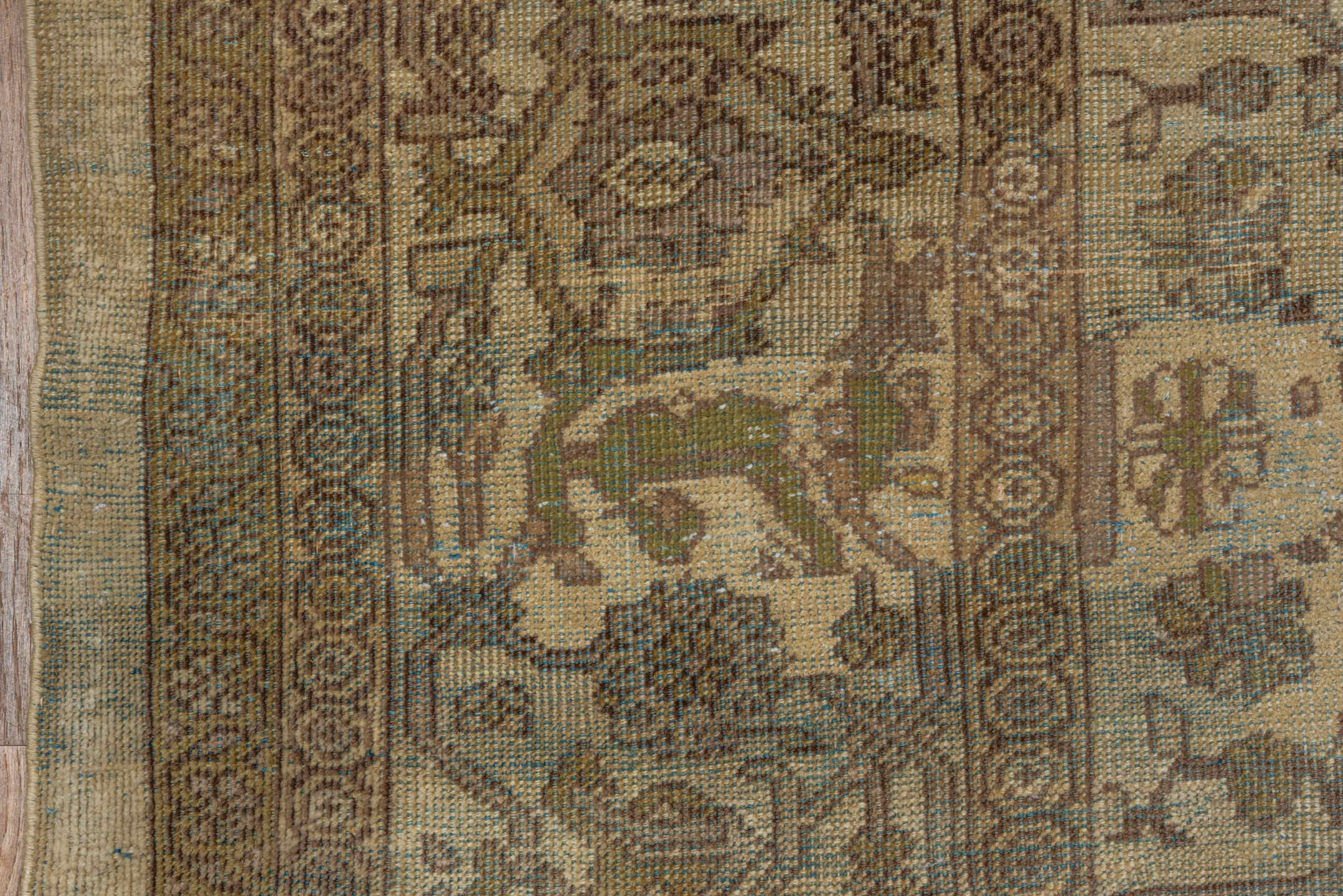 8' x 11' one-of-a-kind handmade antique Mahal large size rug. Color palette: ivory, taupe, beige, brown, sage, camel, slate