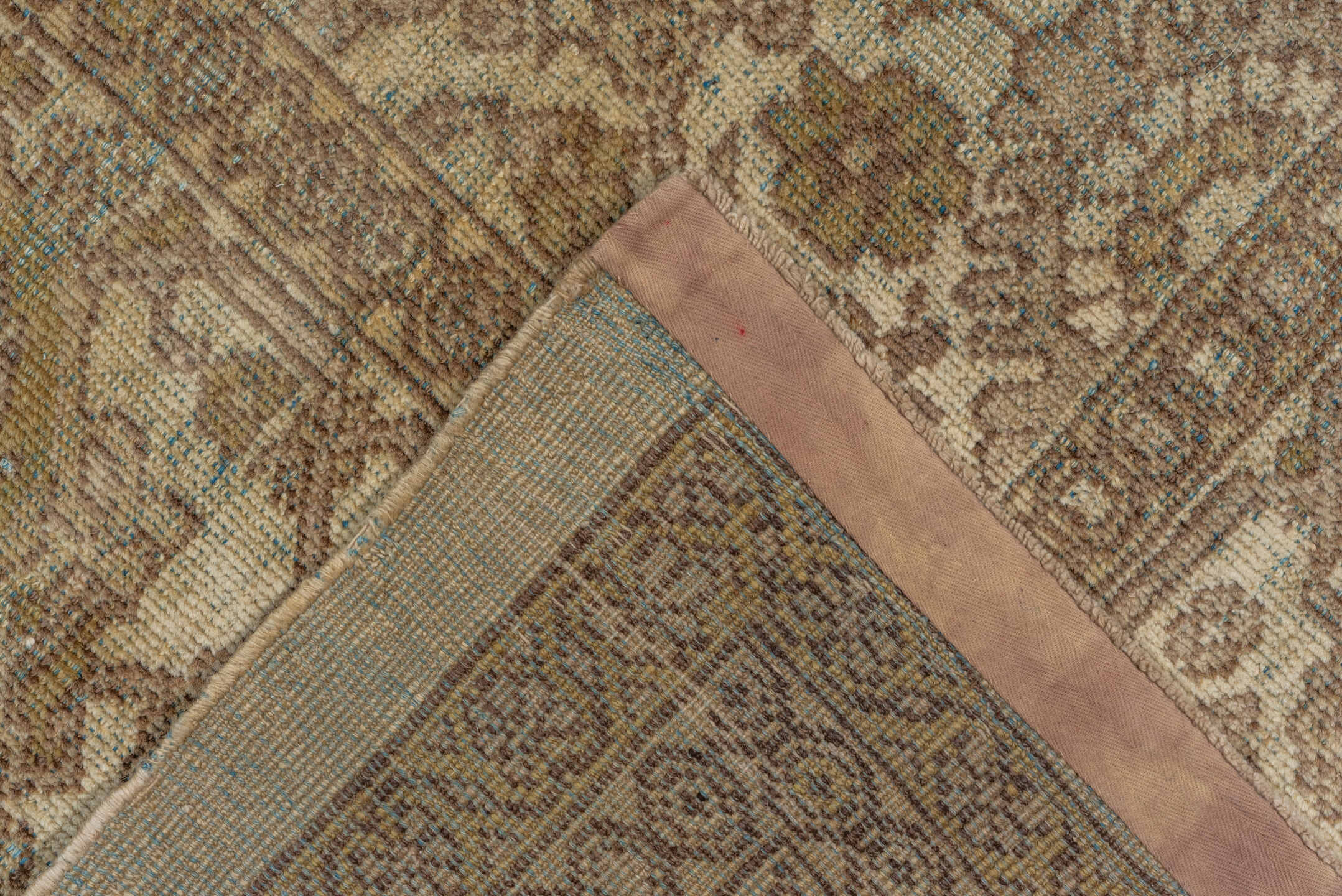 8' x 11' one-of-a-kind handmade antique Mahal large size rug. Color palette: ivory, taupe, beige, brown, sage, camel, slate