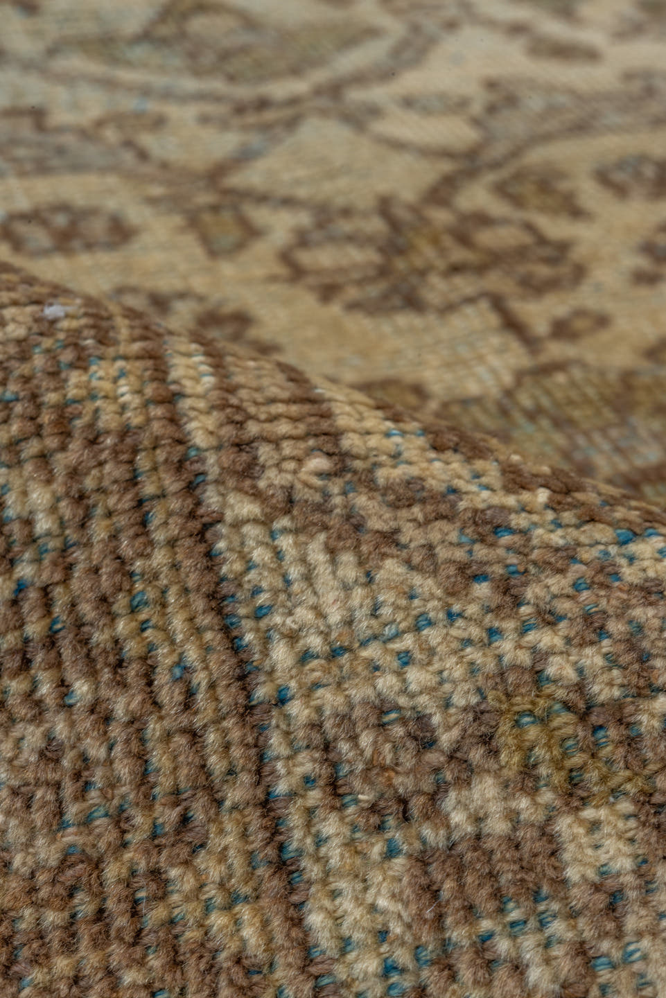 8' x 11' one-of-a-kind handmade antique Mahal large size rug. Color palette: ivory, taupe, beige, brown, sage, camel, slate