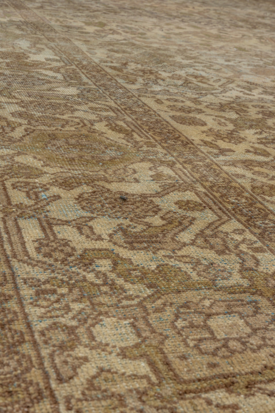 8' x 11' one-of-a-kind handmade antique Mahal large size rug. Color palette: ivory, taupe, beige, brown, sage, camel, slate