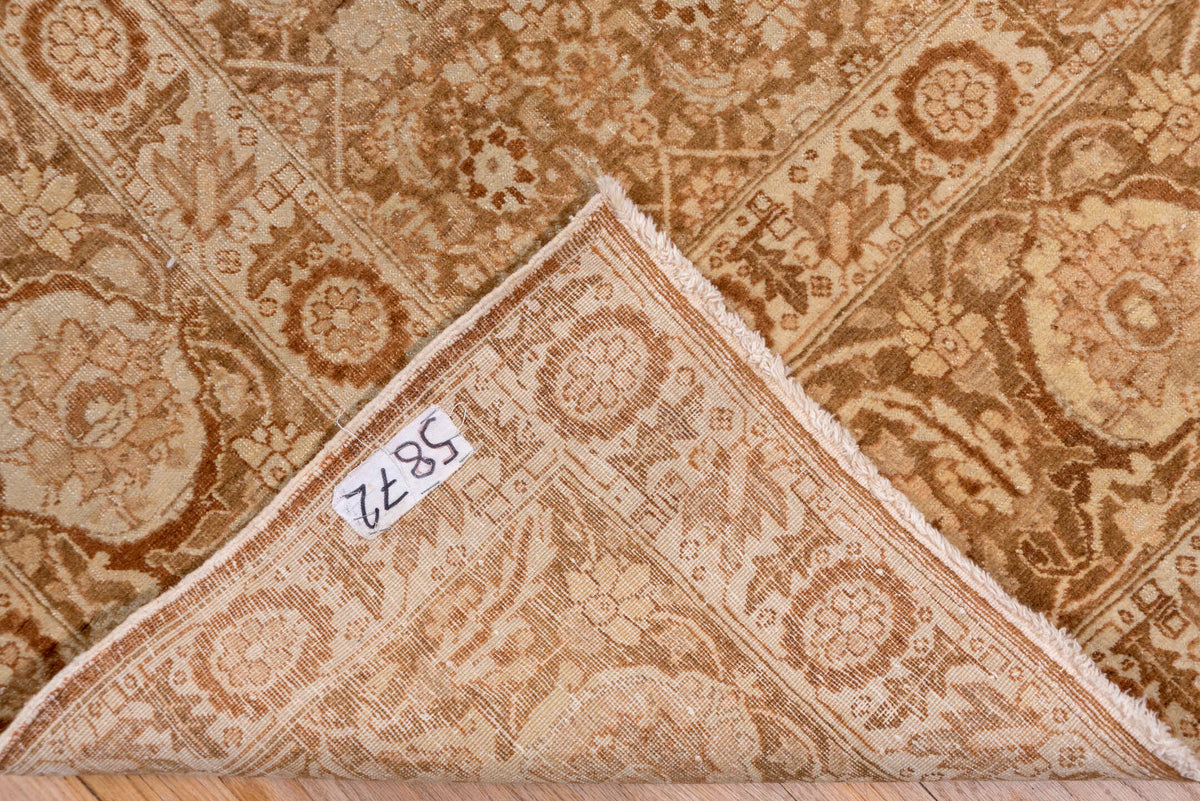 9' x 12' one-of-a-kind handmade antique Tabriz large size rug. Color palette: camel, terracotta, ivory, taupe, sienna, beige