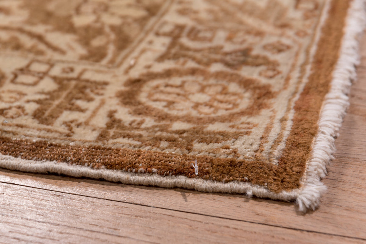 9' x 12' one-of-a-kind handmade antique Tabriz large size rug. Color palette: camel, terracotta, ivory, taupe, sienna, beige