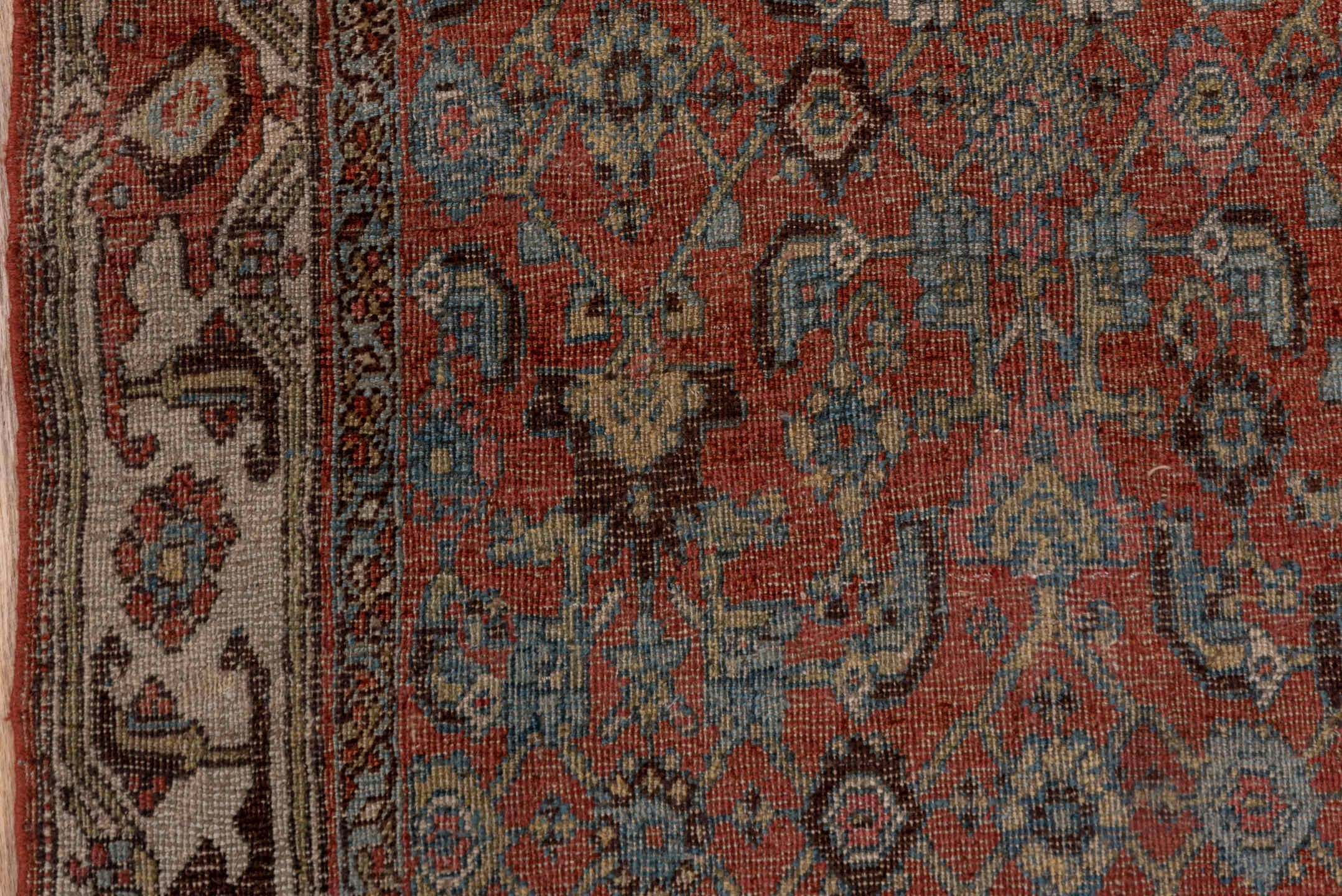 4' x 6' one-of-a-kind handmade antique Kurd small size rug. Color palette: rust, ivory, slate, taupe, charcoal, rose, brown