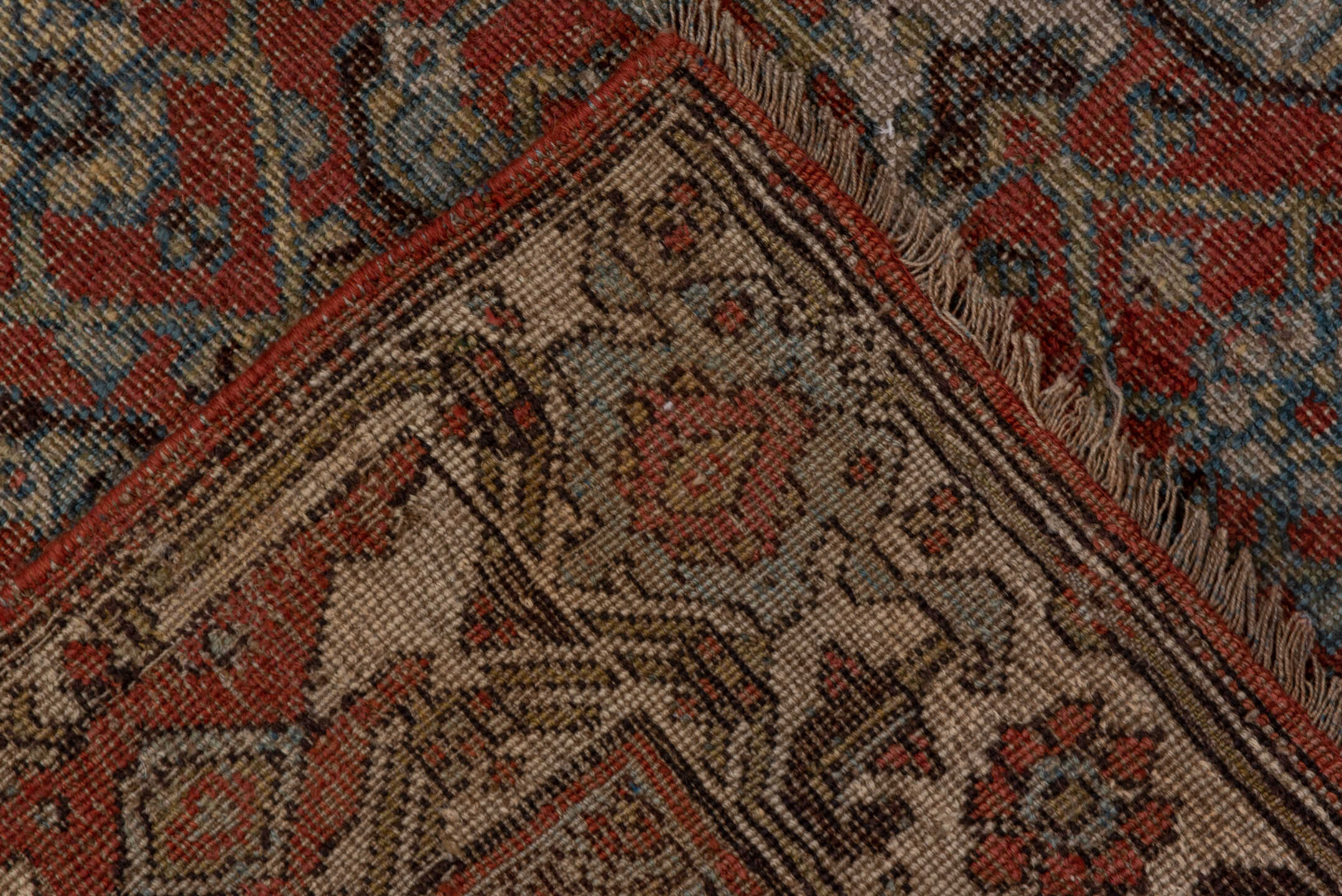 4' x 6' one-of-a-kind handmade antique Kurd small size rug. Color palette: rust, ivory, slate, taupe, charcoal, rose, brown