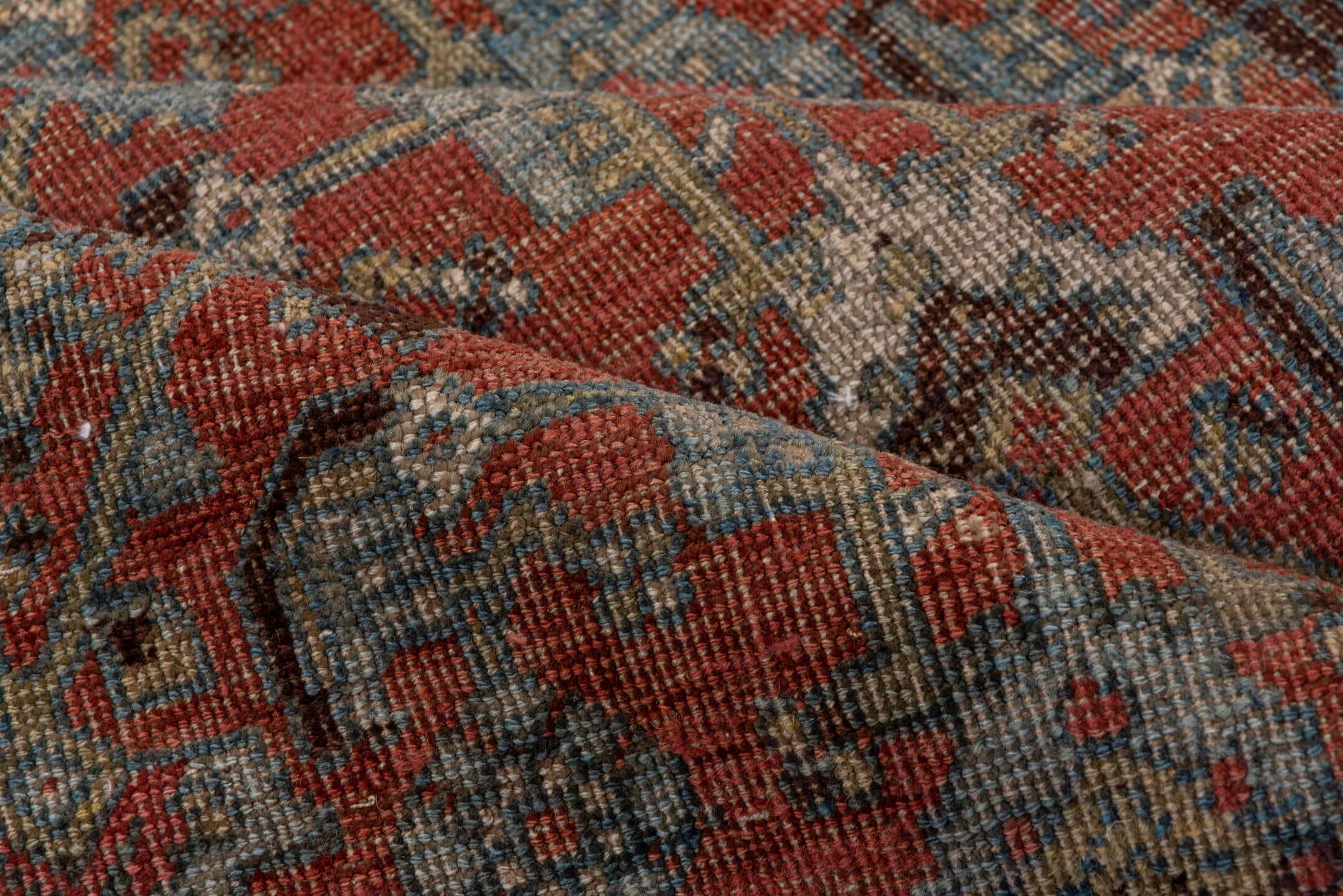 4' x 6' one-of-a-kind handmade antique Kurd small size rug. Color palette: rust, ivory, slate, taupe, charcoal, rose, brown