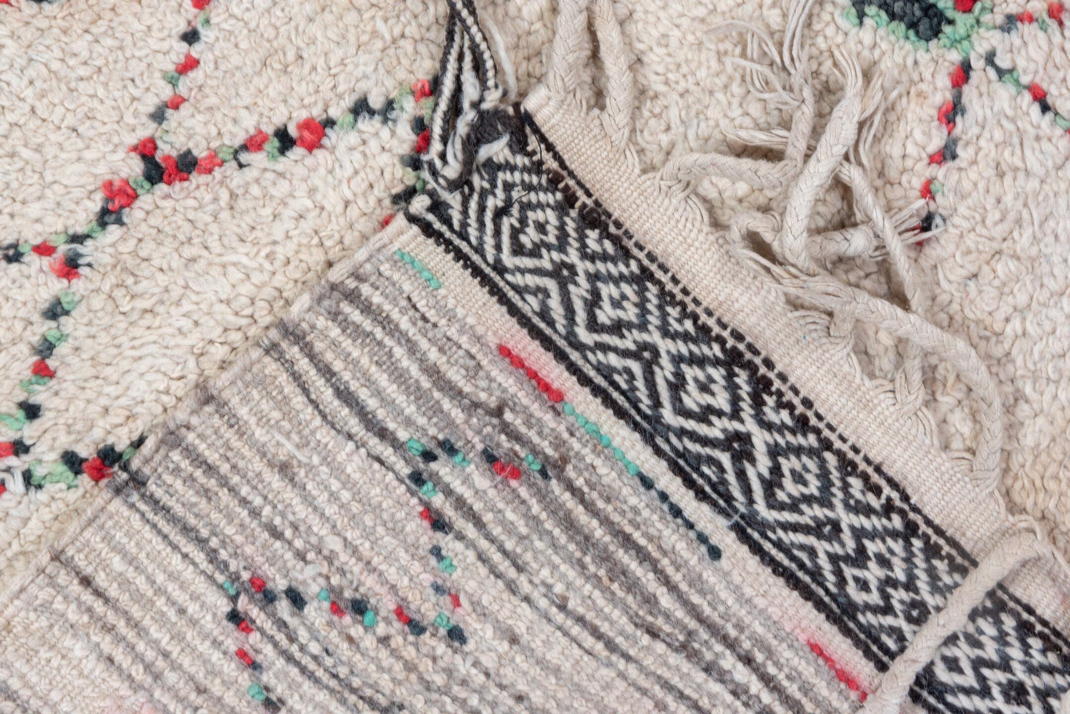 5' x 9' one-of-a-kind handmade vintage Moroccan medium size rug. Color palette: ivory, rust, charcoal, sage, taupe