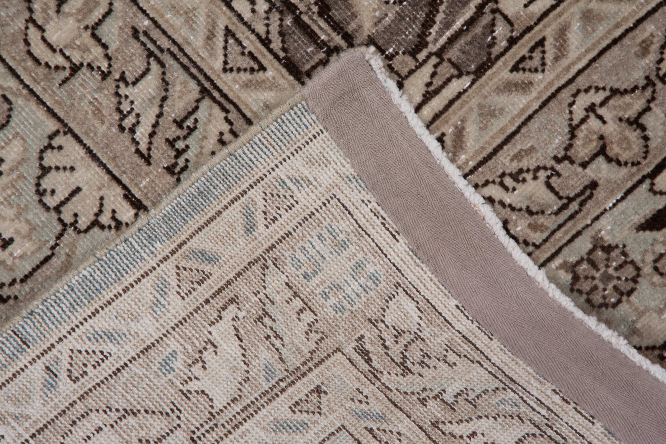 7' x 10' one-of-a-kind handmade antique Sivas large size rug. Color palette: taupe, ivory, beige, brown, camel, charcoal