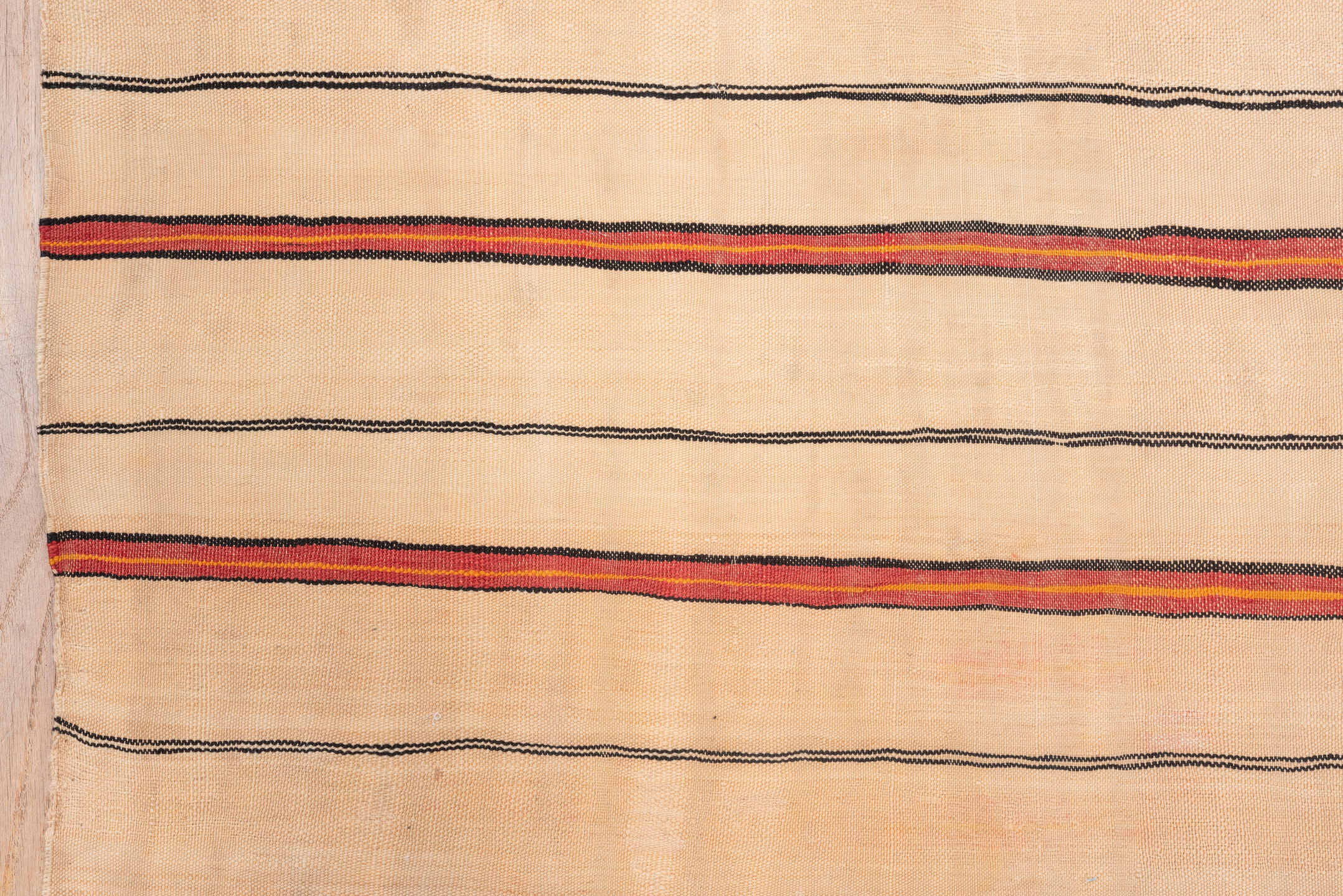 5' x 8' one-of-a-kind handmade vintage Kilim medium size rug. Color palette: brown, coral, fire brick, off-white, orange