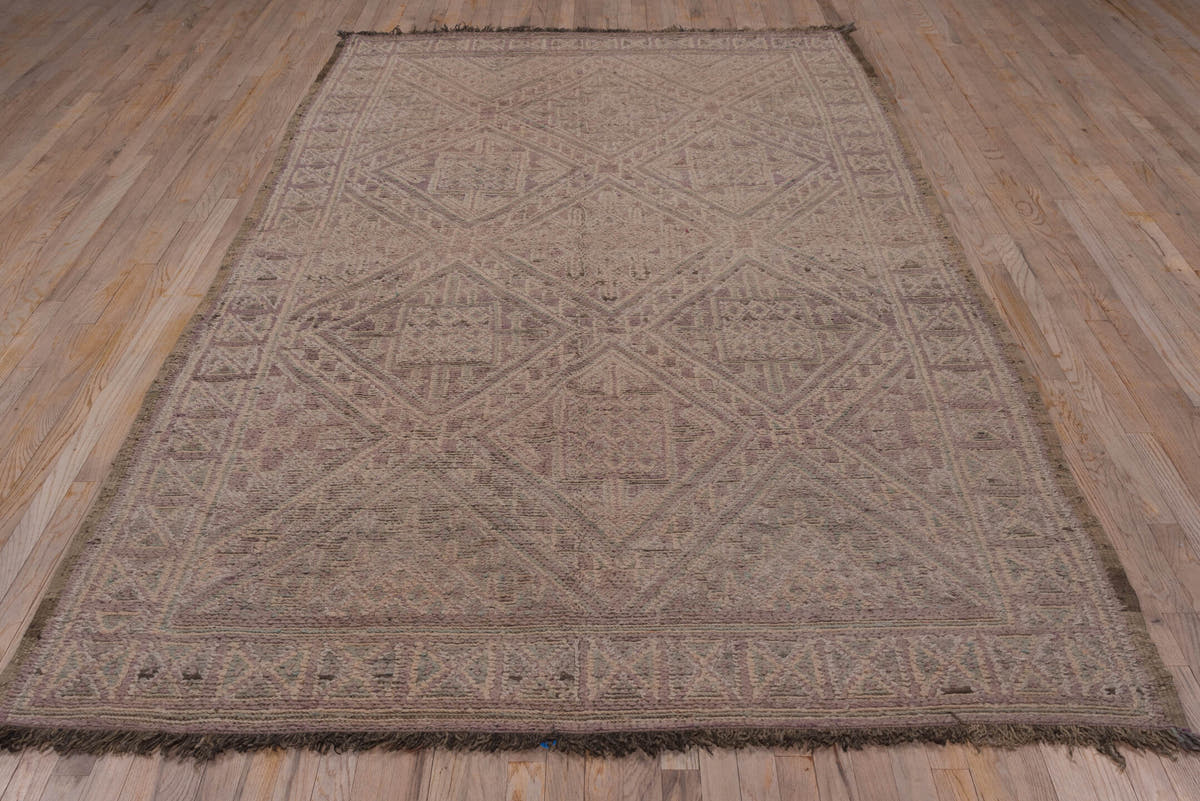 6' x 11' one-of-a-kind handmade vintage Moroccan large size rug. Color palette: taupe, mauve, dusty rose, brown, beige