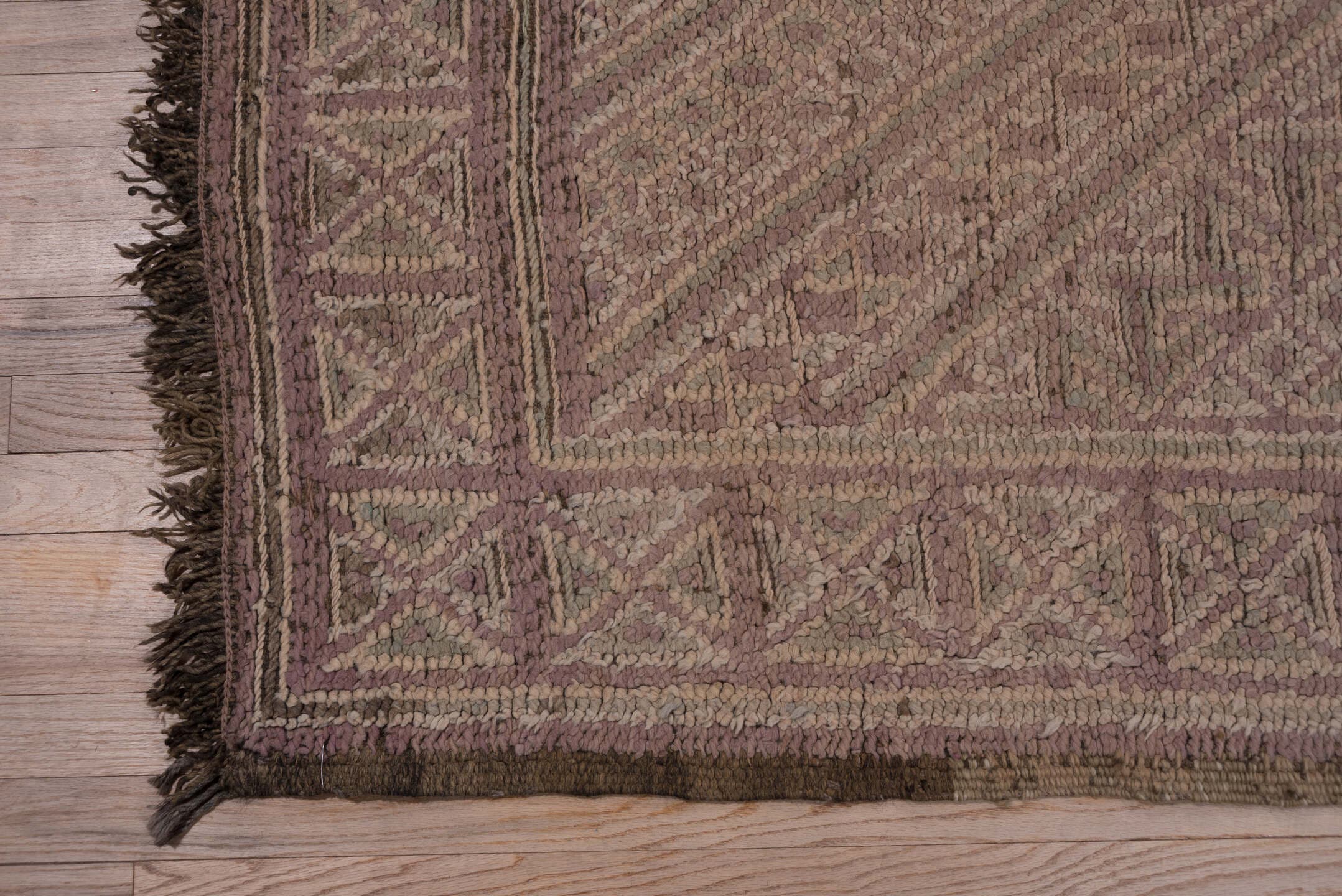 6' x 11' one-of-a-kind handmade vintage Moroccan large size rug. Color palette: taupe, mauve, dusty rose, brown, beige