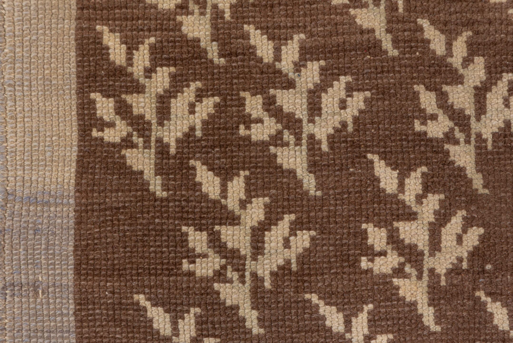3' x 4' one-of-a-kind handmade vintage Tulu small size rug. Color palette: brown, ivory, taupe, camel, beige, gray