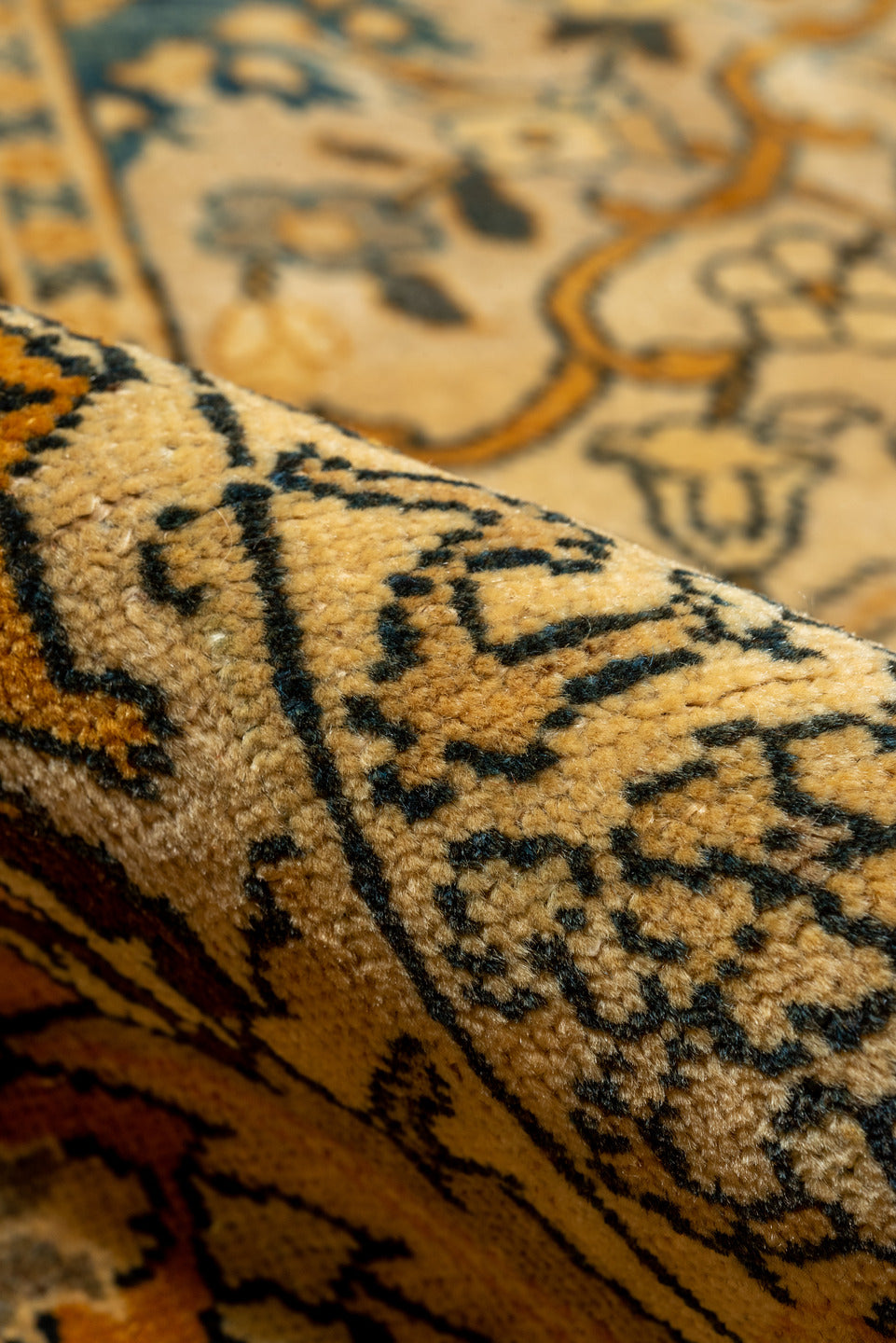 9' x 12' one-of-a-kind handmade vintage Tabriz large size rug. Color palette: black, blue, brown, burlywood, charcoal, gray