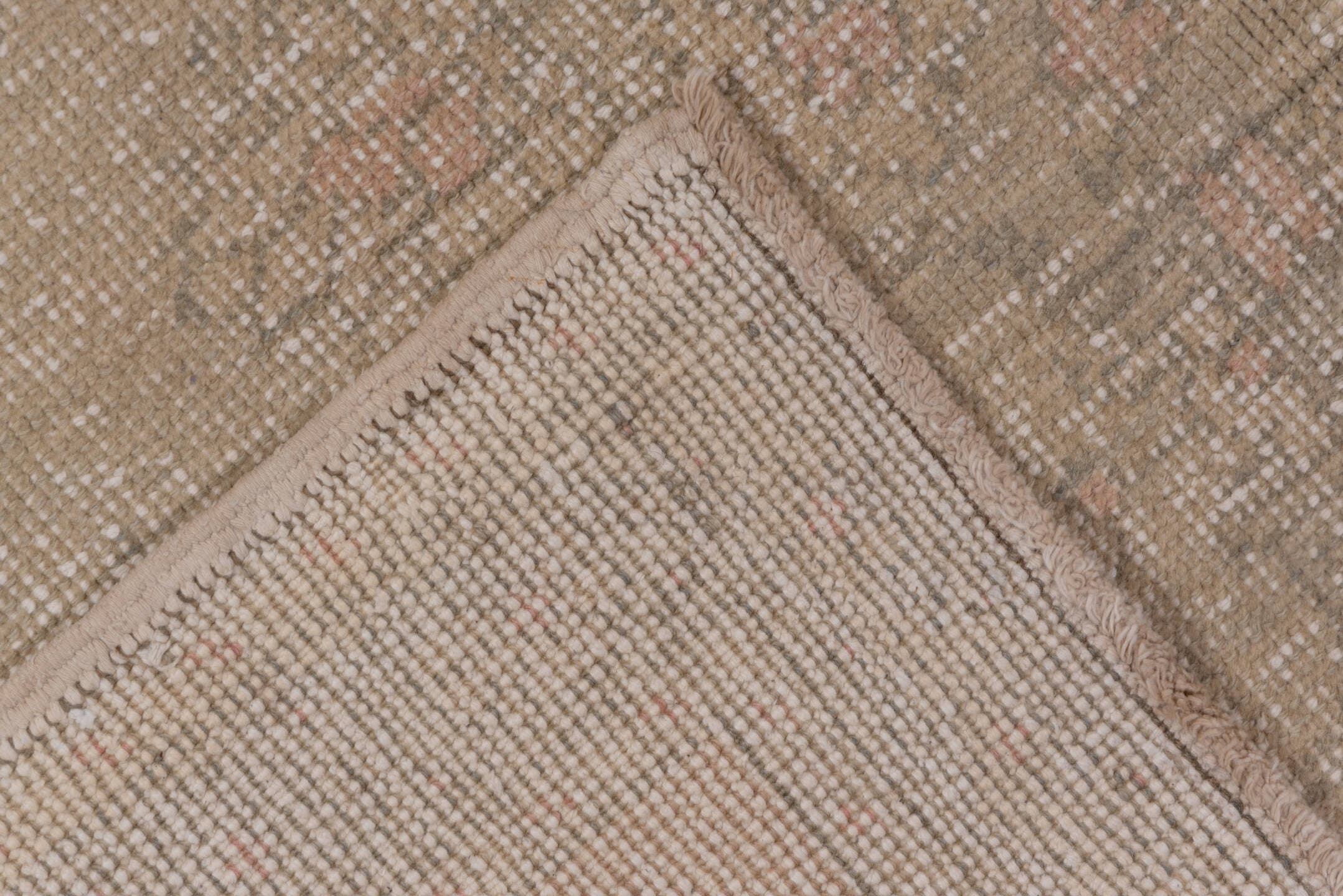 5' x 10' one-of-a-kind handmade vintage Oushak medium size rug. Color palette: beige, ivory, taupe, sand, blush, greige