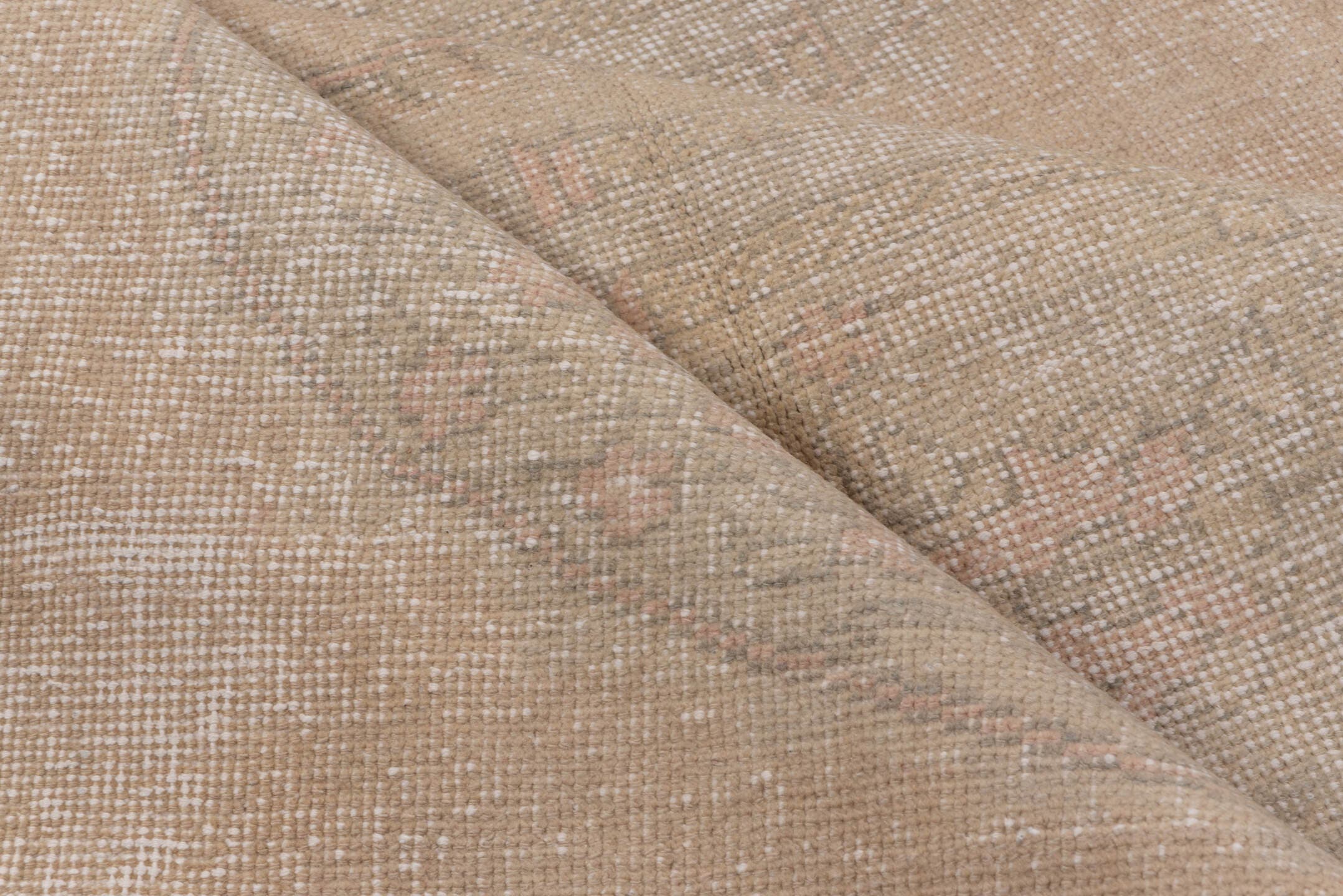 5' x 10' one-of-a-kind handmade vintage Oushak medium size rug. Color palette: beige, ivory, taupe, sand, blush, greige