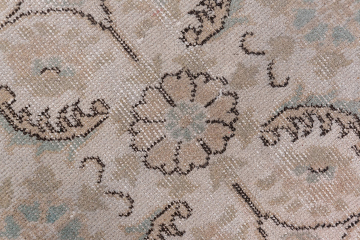 6' x 10' one-of-a-kind handmade vintage Sparta large size rug. Color palette: ivory, blush, taupe, charcoal, pale blue