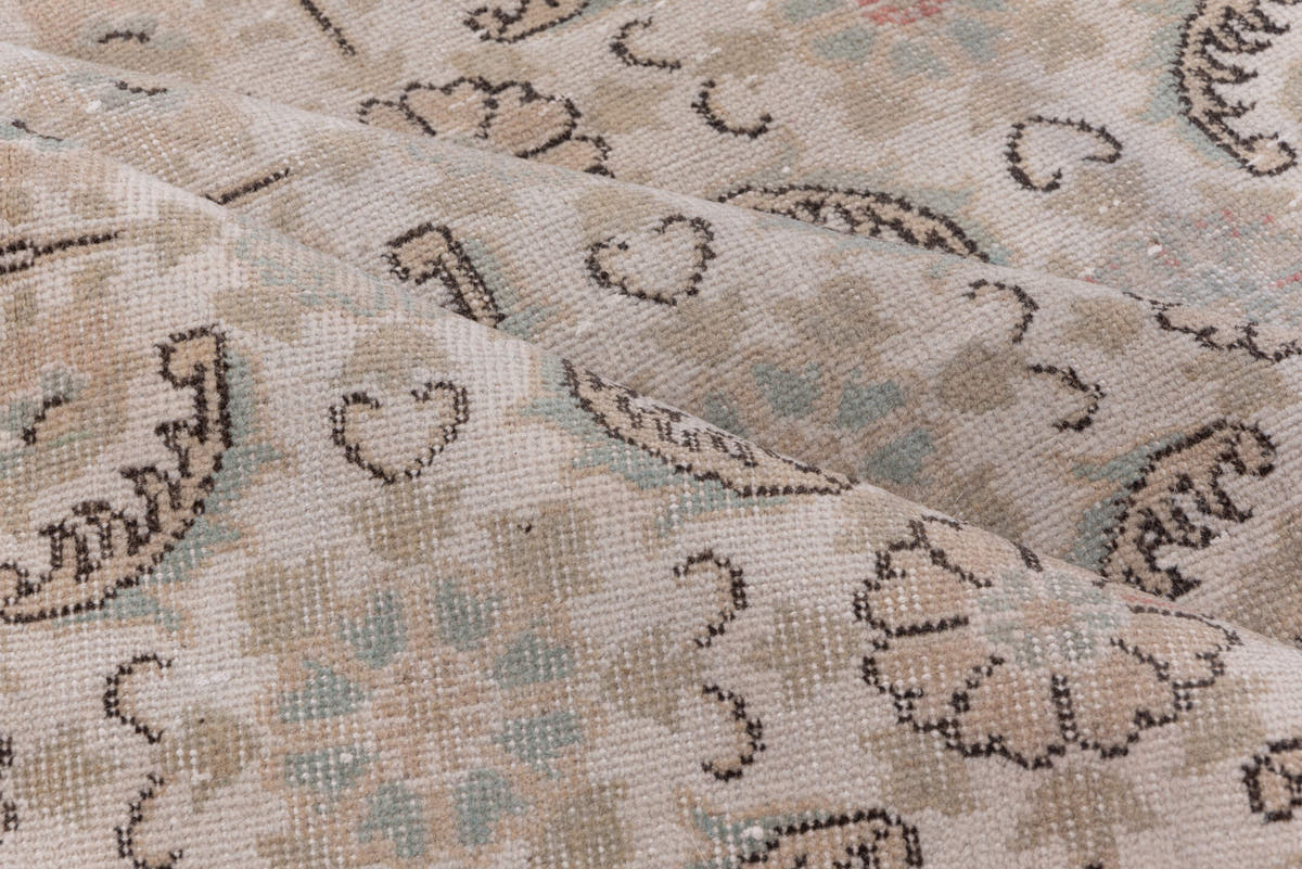 6' x 10' one-of-a-kind handmade vintage Sparta large size rug. Color palette: ivory, blush, taupe, charcoal, pale blue