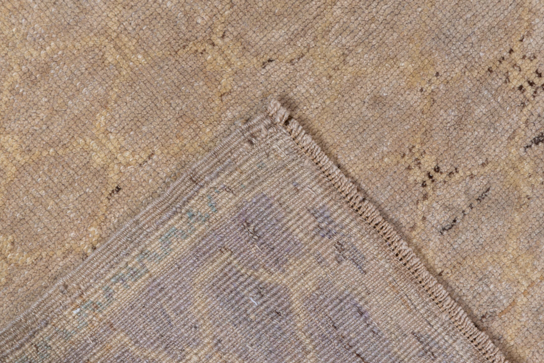 3' x 5' one-of-a-kind handmade vintage Oushak small size rug. Color palette: taupe, beige, camel, ivory, brown, gray