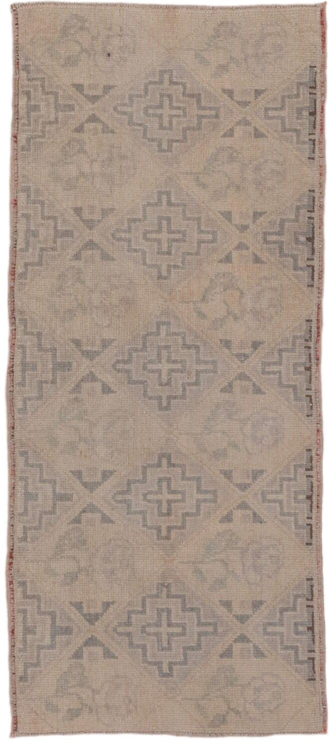 2' x 4' one-of-a-kind handmade vintage Oushak small size rug. Color palette: taupe, beige, camel, gray, rose, pink, red