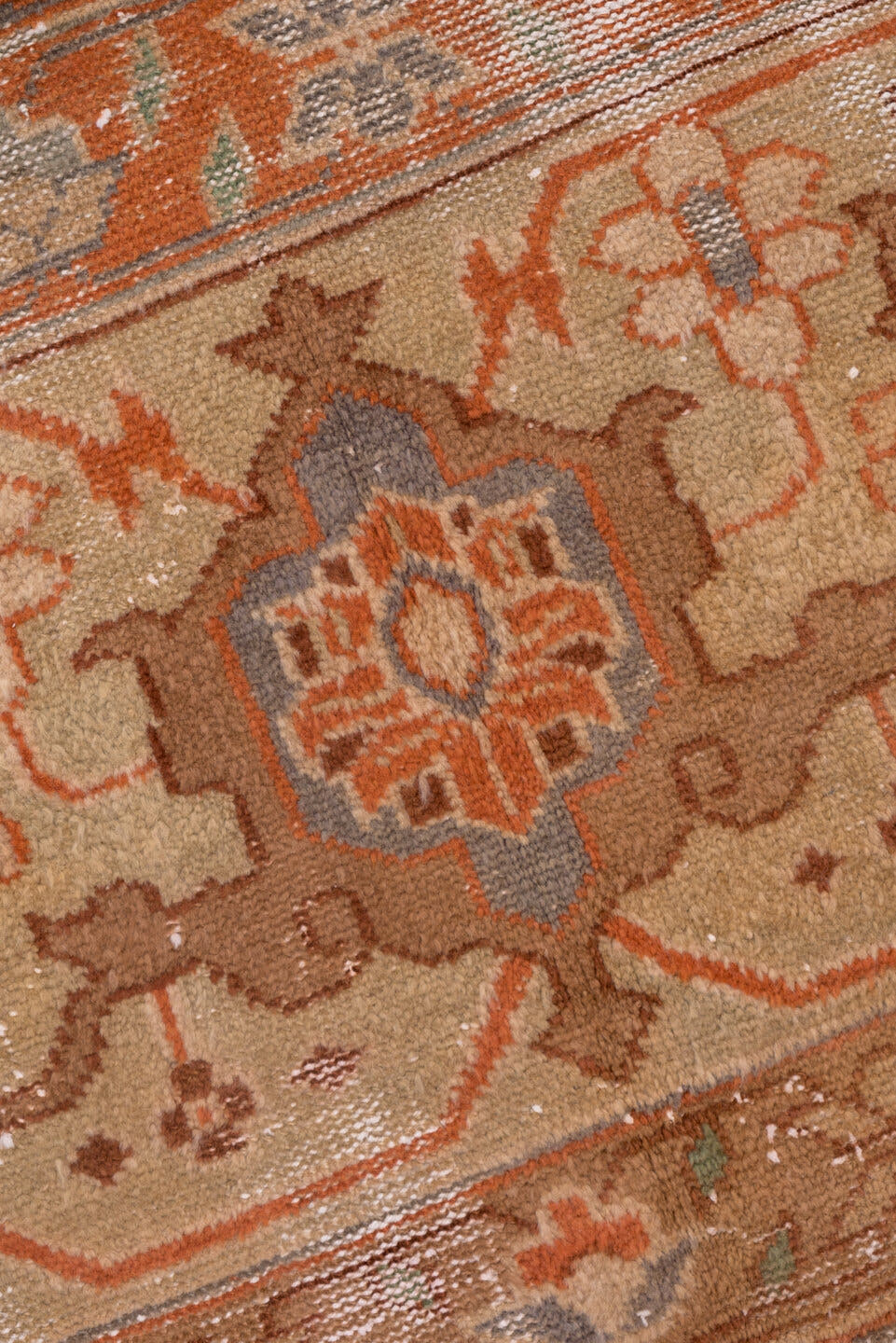 16' x 16' one-of-a-kind handmade vintage Amritzar oversize rug. Color palette: blush, terra cotta, ivory, dusty blue, taupe