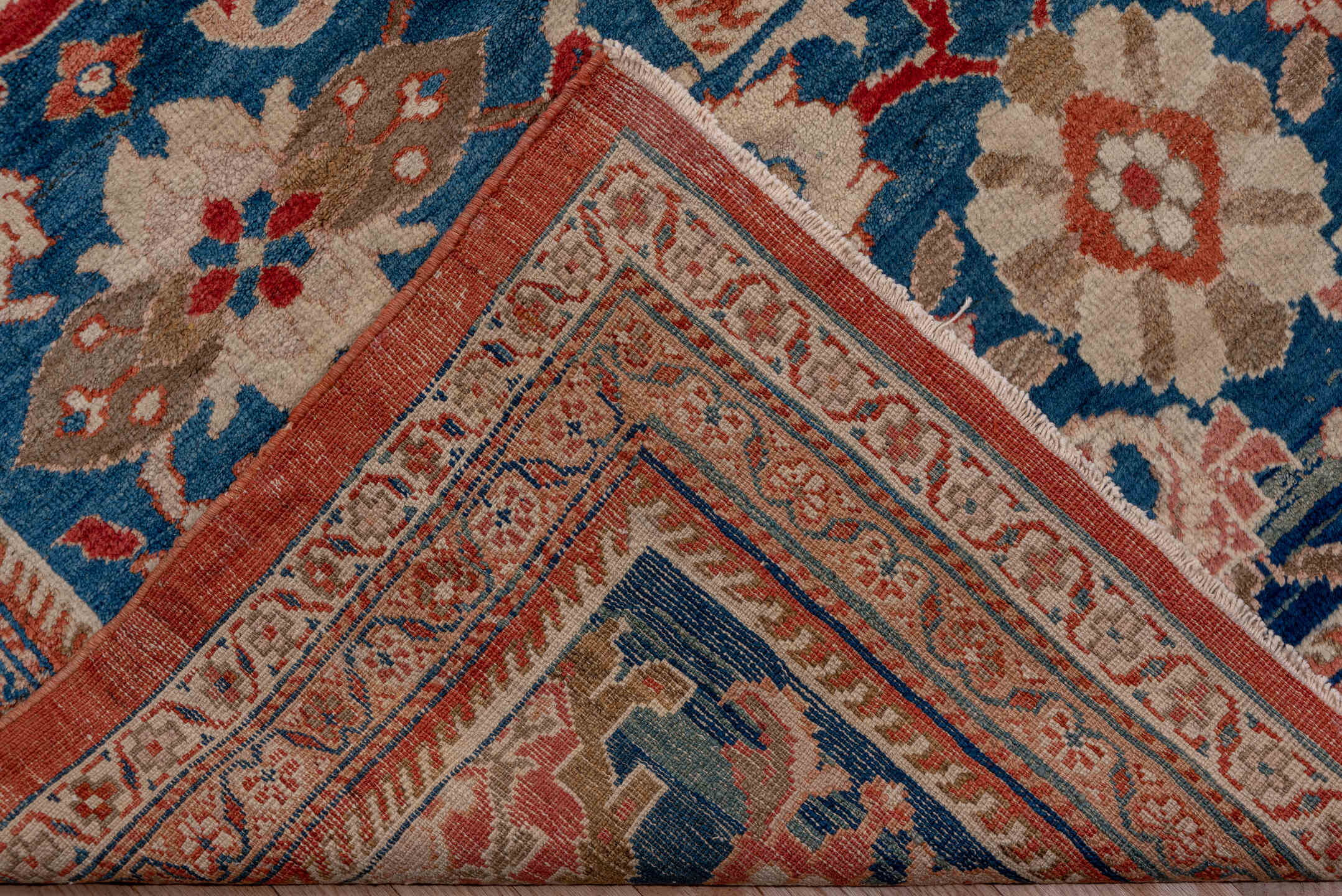 16' x 20' one-of-a-kind handmade vintage Sultanabad oversize rug. Color palette: blue, brown, fiord, gray, pink, red