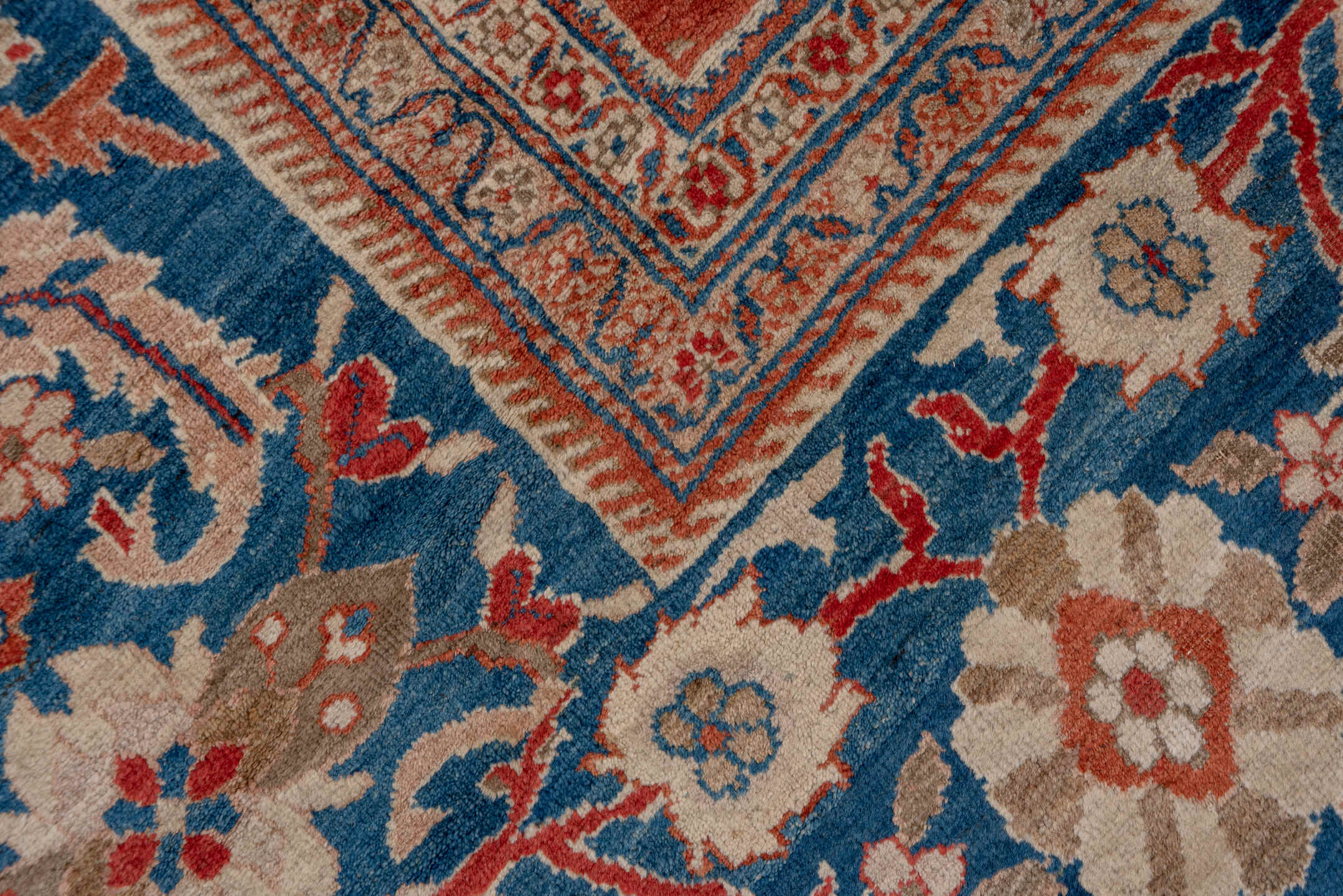 16' x 20' one-of-a-kind handmade vintage Sultanabad oversize rug. Color palette: blue, brown, fiord, gray, pink, red