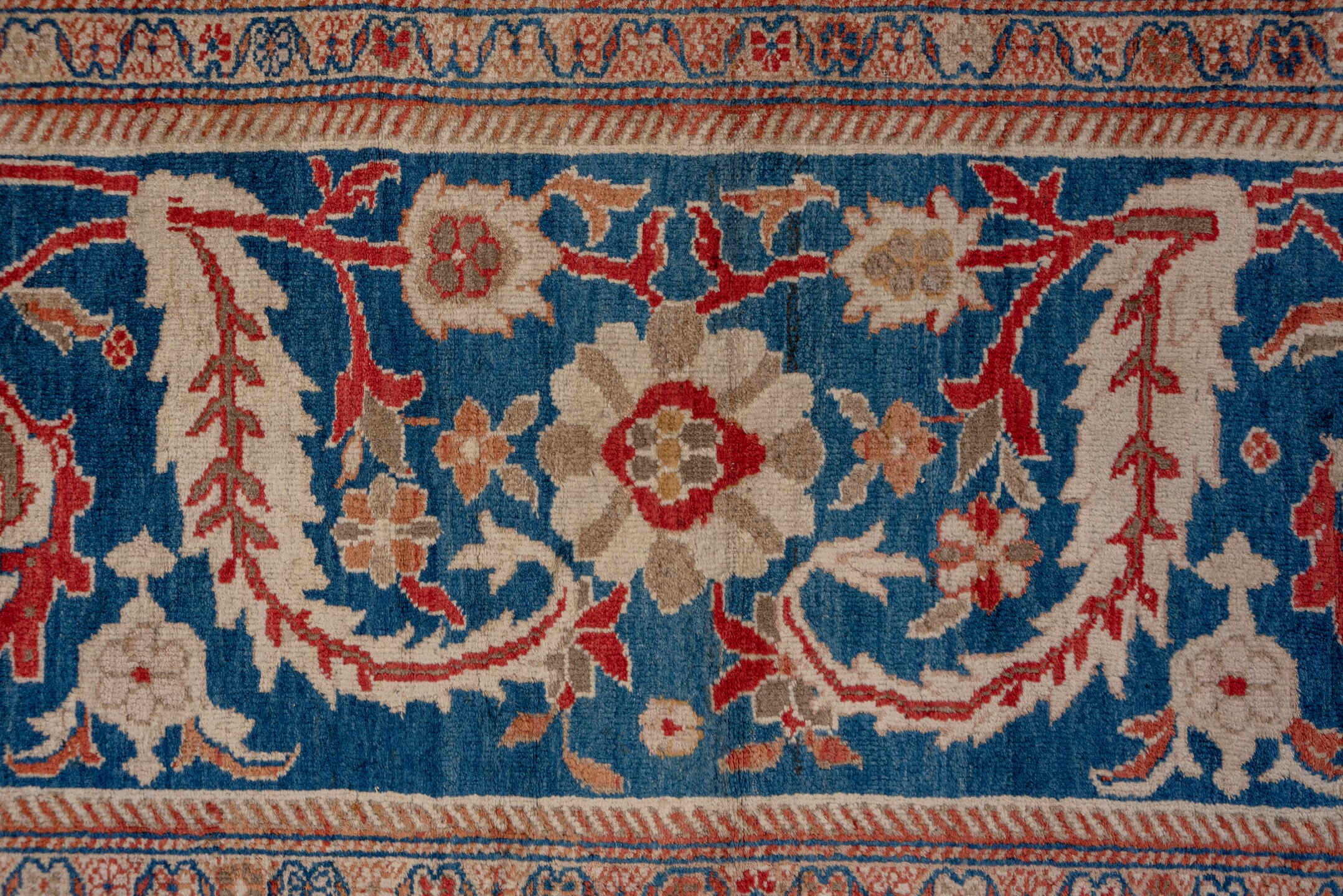 16' x 20' one-of-a-kind handmade vintage Sultanabad oversize rug. Color palette: blue, brown, fiord, gray, pink, red