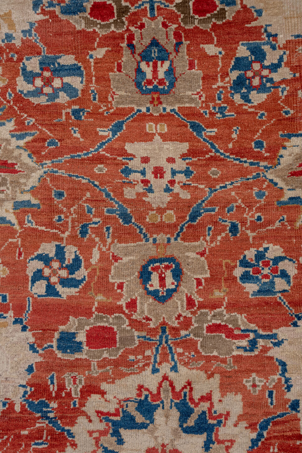 16' x 20' one-of-a-kind handmade vintage Sultanabad oversize rug. Color palette: blue, brown, fiord, gray, pink, red