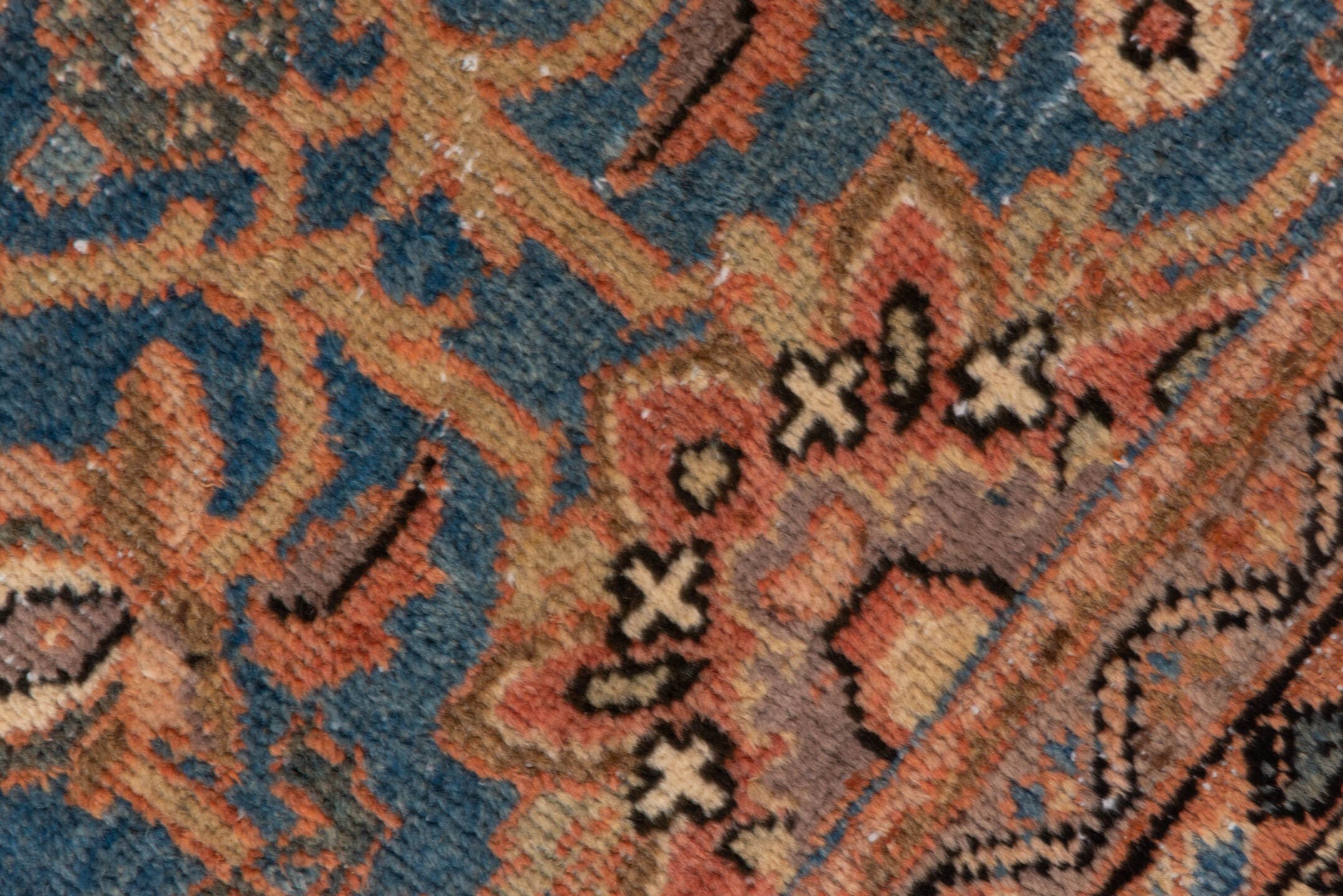 8' x 10' one-of-a-kind handmade vintage Mahal large size rug. Color palette: blue, ivory, terra cotta, taupe, rose, charcoal